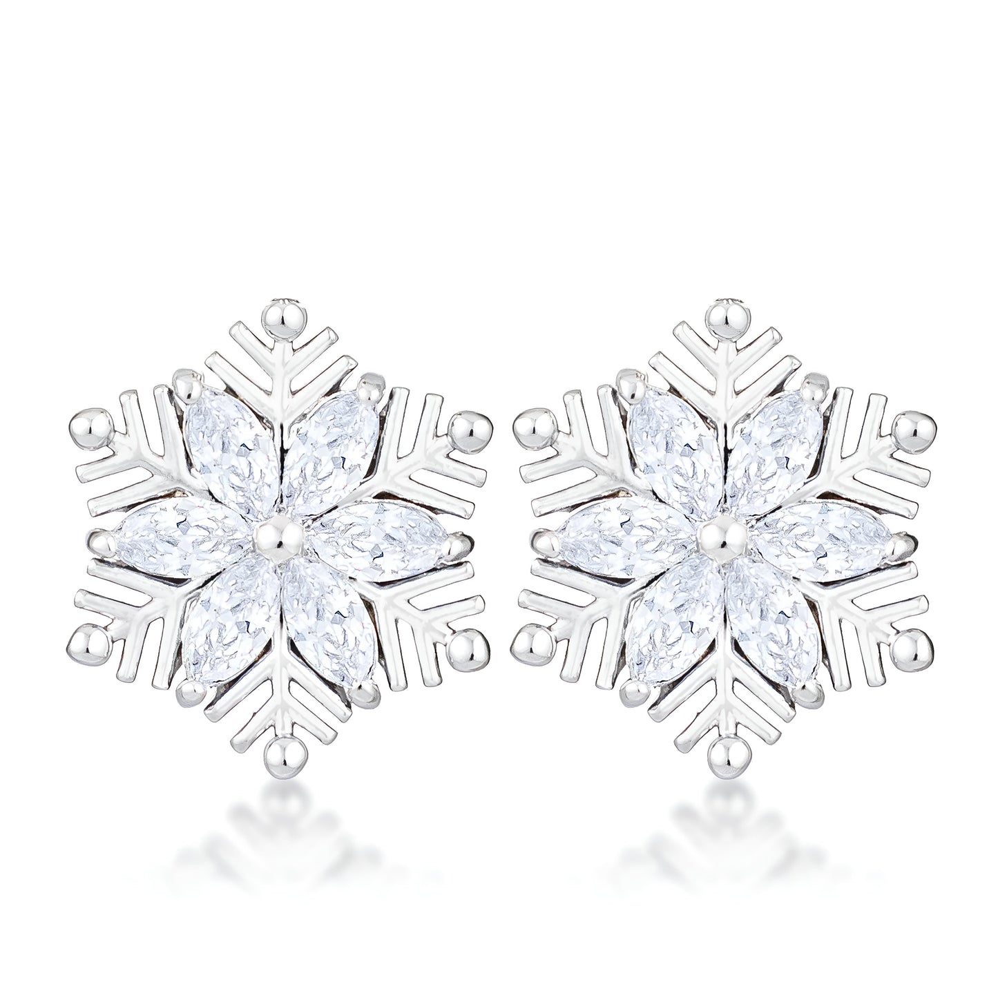0.6 CT RHODIUM CLEAR MARQUISE SNOWFLAKE EARRINGS