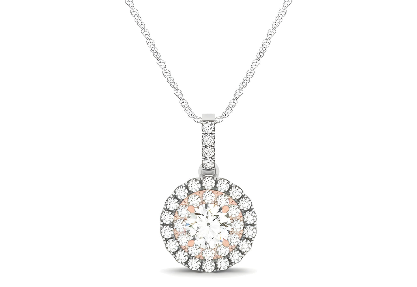 ROUND SHAPE HALO DIAMOND PENDANT IN 14K WHITE AND ROSE GOLD (1/2 CTTW) - PIERGIORGIO CERRONI