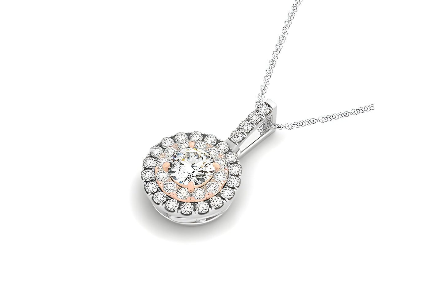 ROUND SHAPE HALO DIAMOND PENDANT IN 14K WHITE AND ROSE GOLD (1/2 CTTW) - PIERGIORGIO CERRONI