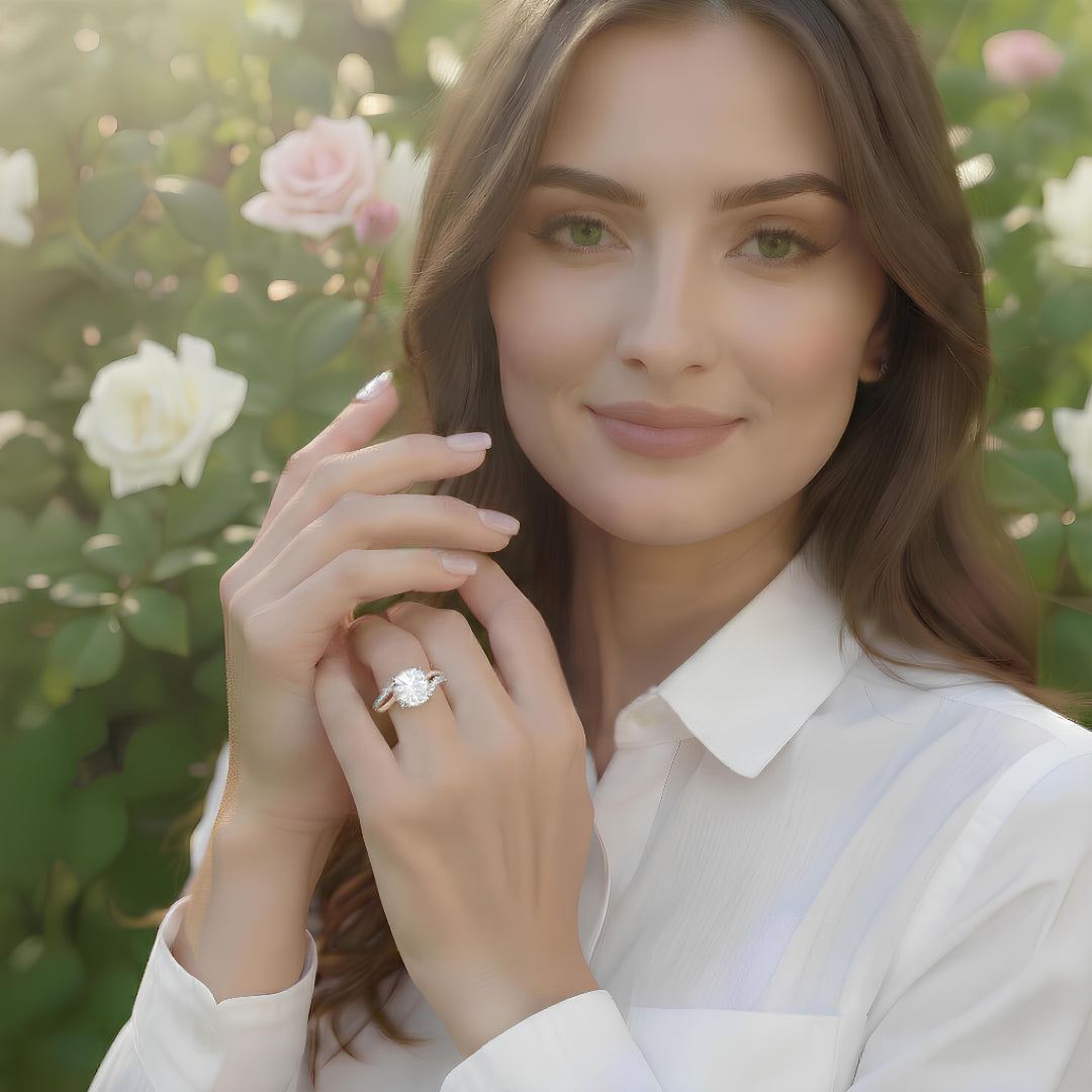 WHITE AND ROSE GOLD ROUND BYPASS SPLIT SHANK DIAMOND ENGAGEMENT RING (1 1/3 CTTW)