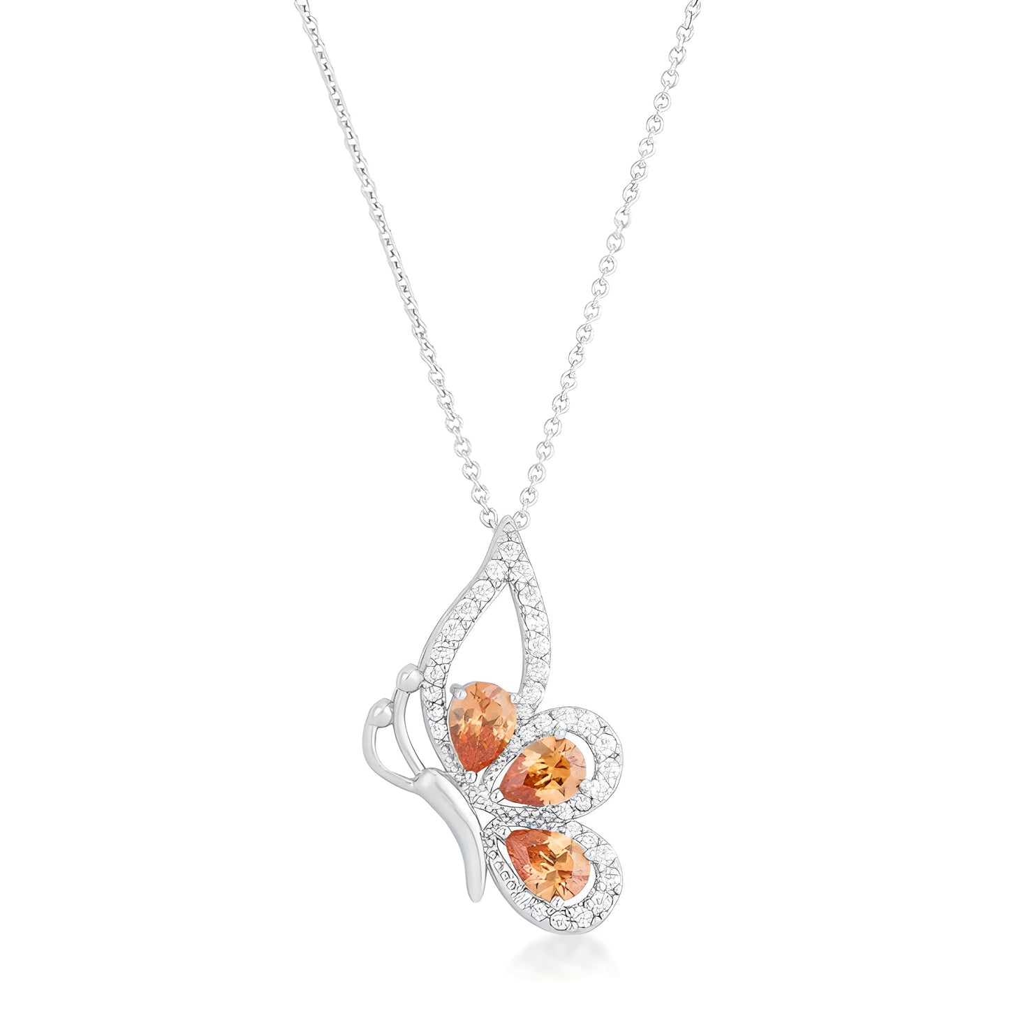 KAREN 2.8 CT CHAMPAGNE CZ RHODIUM BUTTERFLY DROP NECKLACE