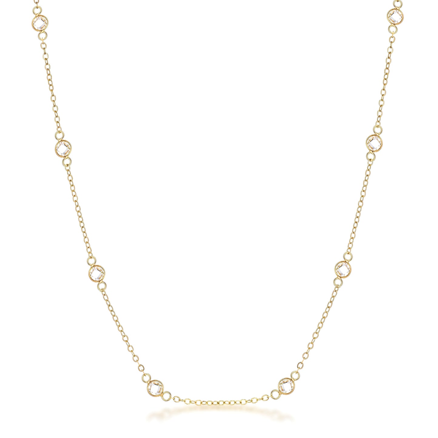 16" GOLD CLEAR CZ ROUND BEZEL SATURN NECKLACE