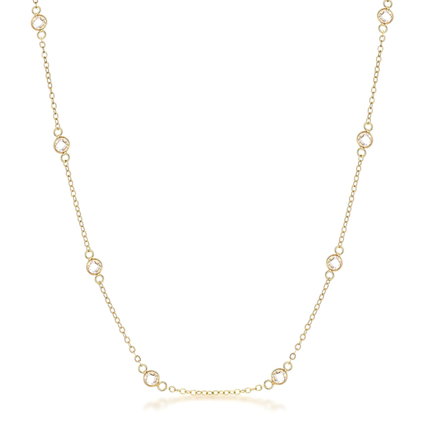 16" GOLD CLEAR CZ ROUND BEZEL SATURN NECKLACE