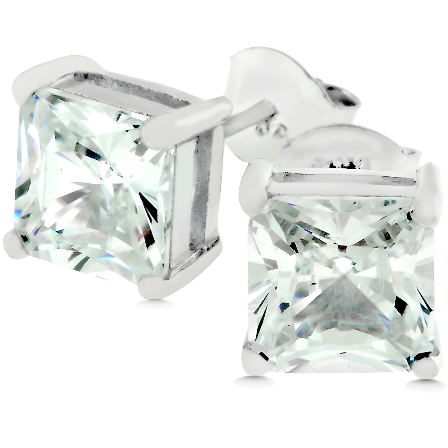 SILVER PRINCESS CUT STUD EARRINGS