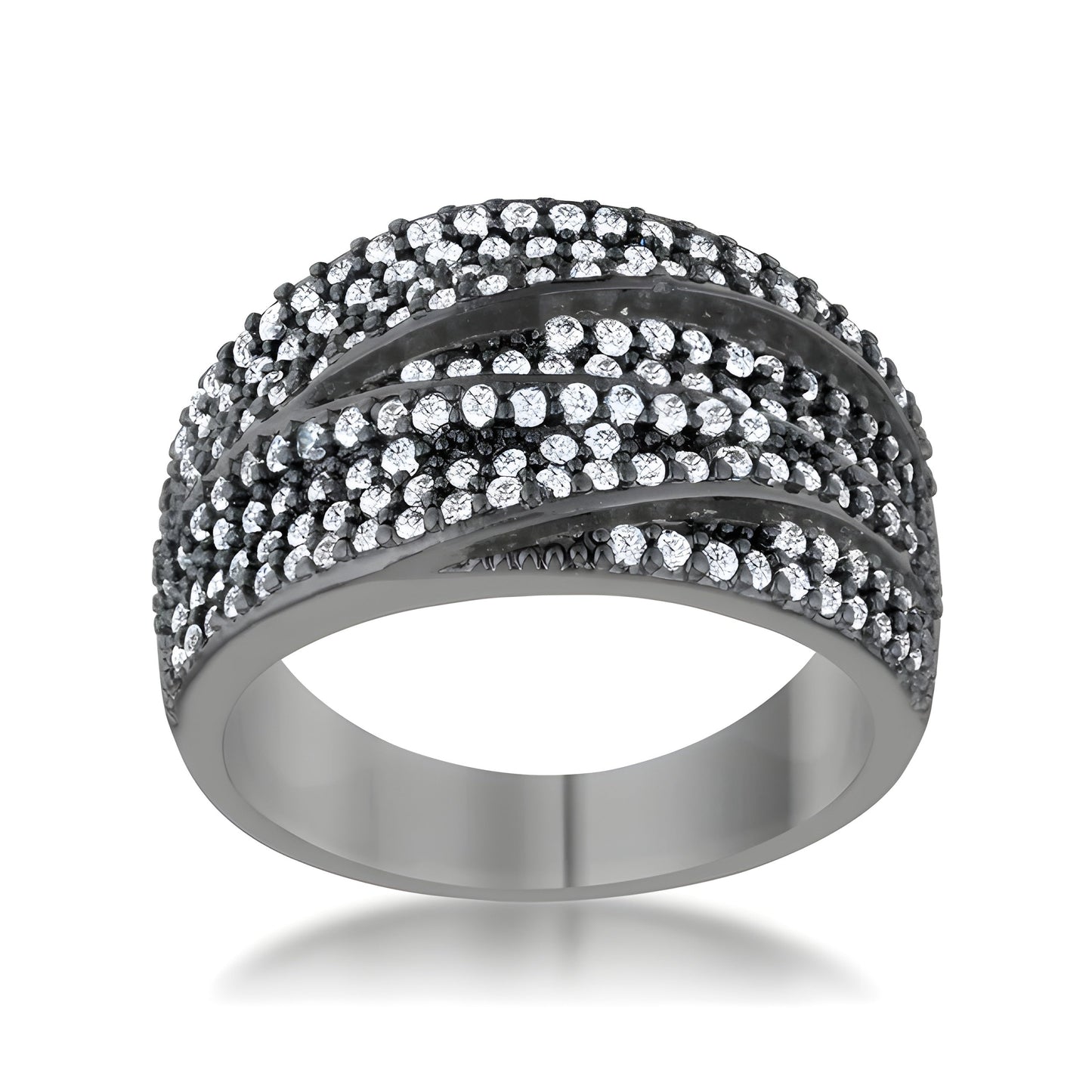 KINA 1.7 CT CLEAR CZ HEMATITE CONTEMPORARY COCKTAIL RING