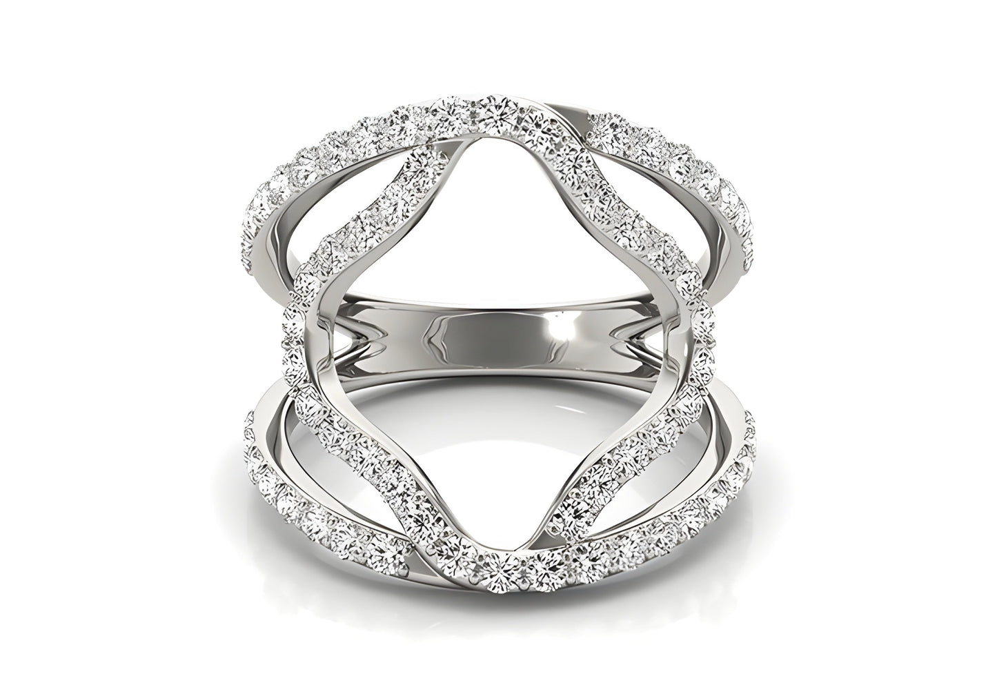 DUAL BAND FLORAL MOTIF DIAMOND EMBELLISHED RING IN WHITE GOLD (5/8 CTTW)