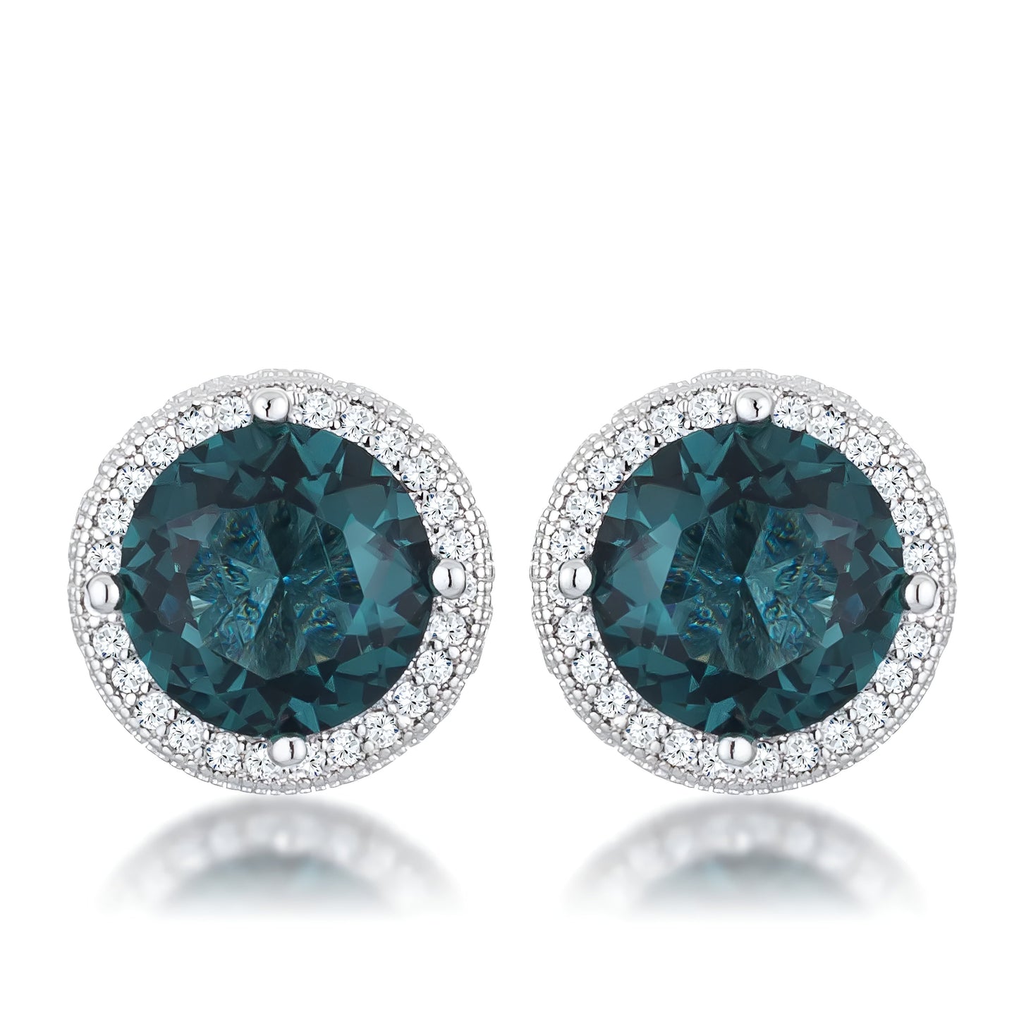 5.84 CT RHODIUM BLUE GREEN CLEAR CZ HALO EARRINGS
