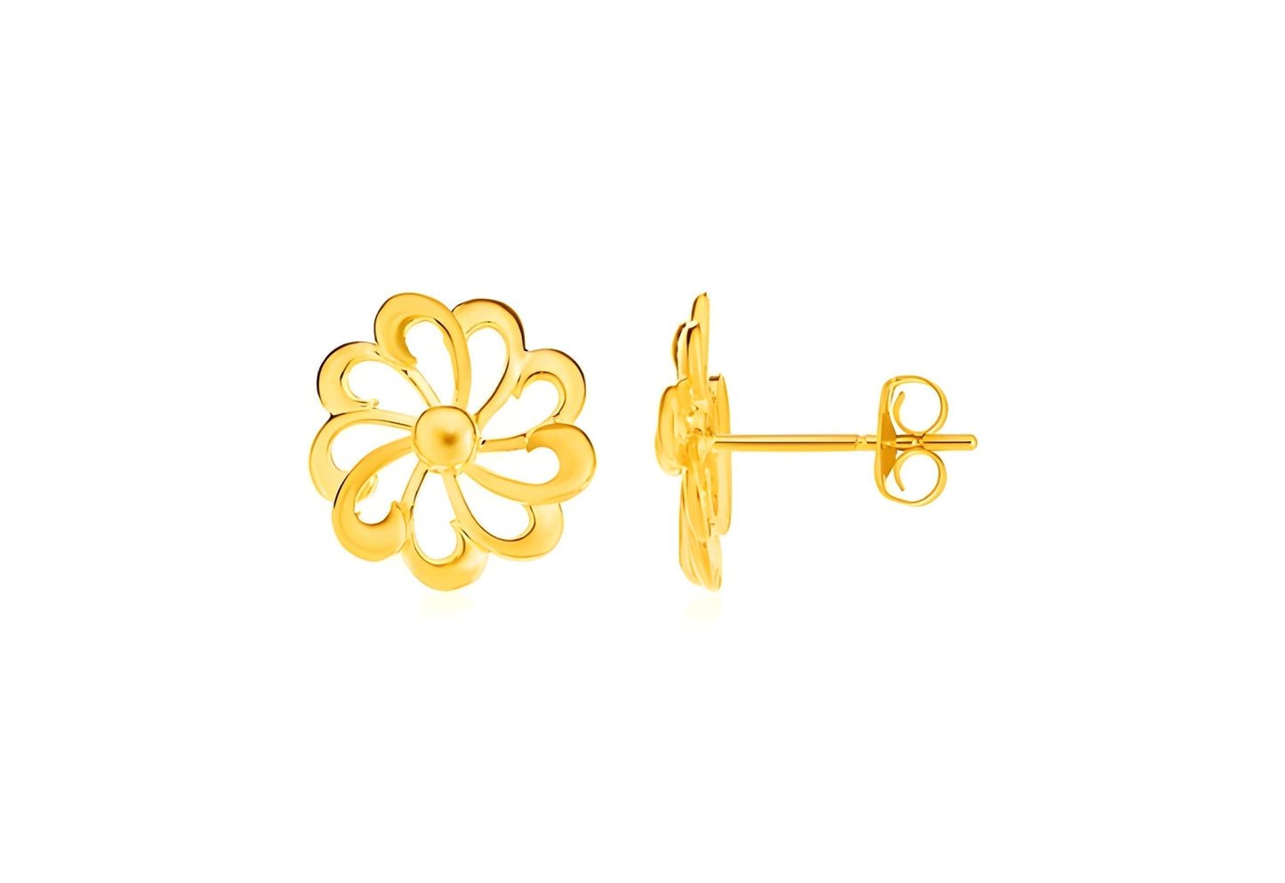 YELLOW GOLD POST EARRINGS WITH FLOWERS