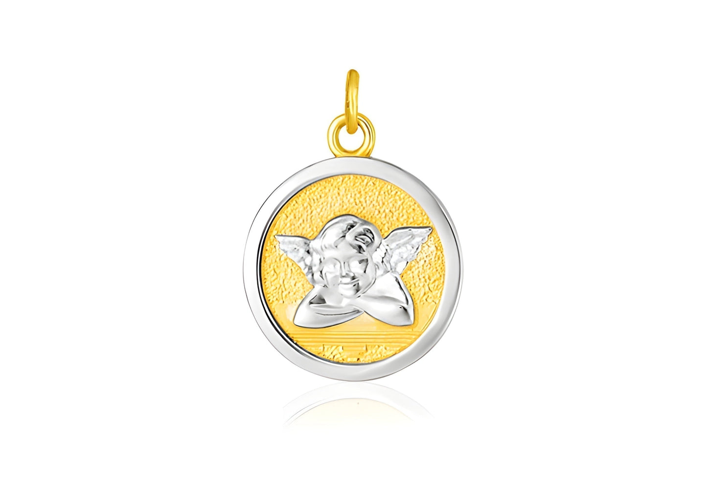 TWO TONE GOLD ROUND ANGEL MEDAL PENDANT