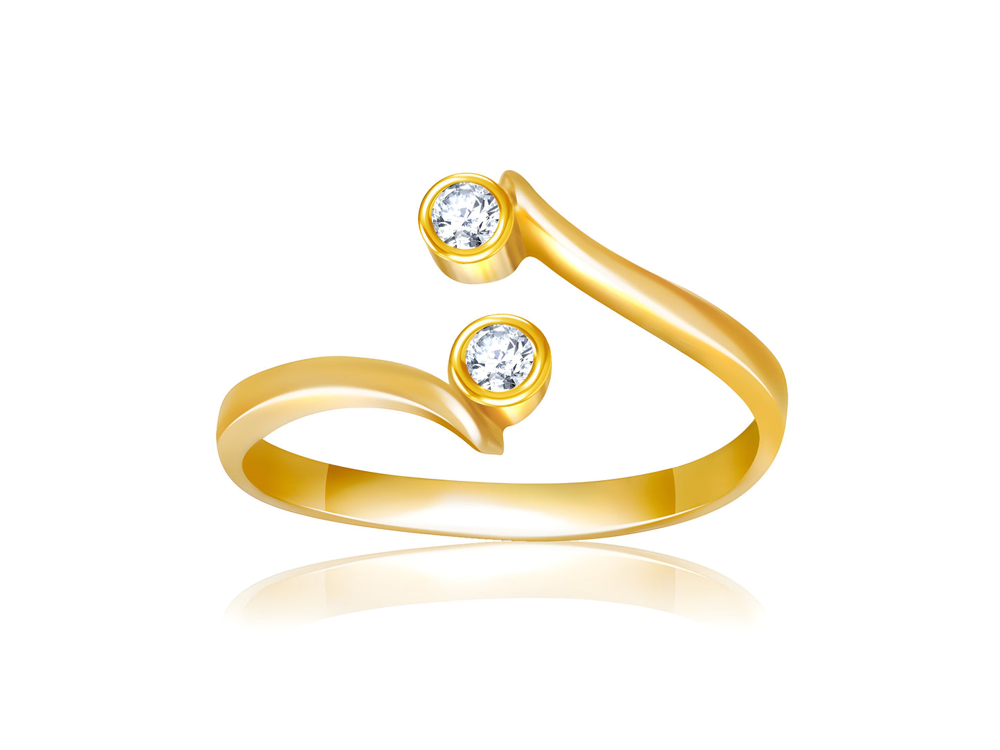 CUBIC ZIRCONIA EMBELLISHED CURVED TOE RING IN YELLOW GOLD