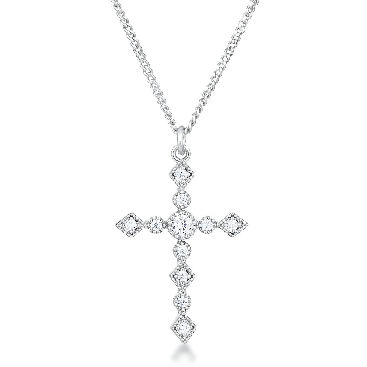 DAINTY ART DECO RHODIUM CLEAR CZ CROSS PENDANT - PIERGIORGIO CERRONI