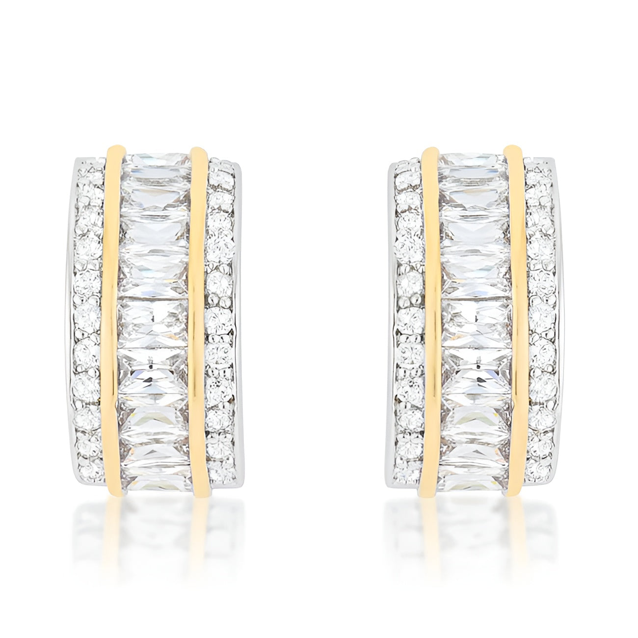 TWO-TONE THREE ROW EARRINGS