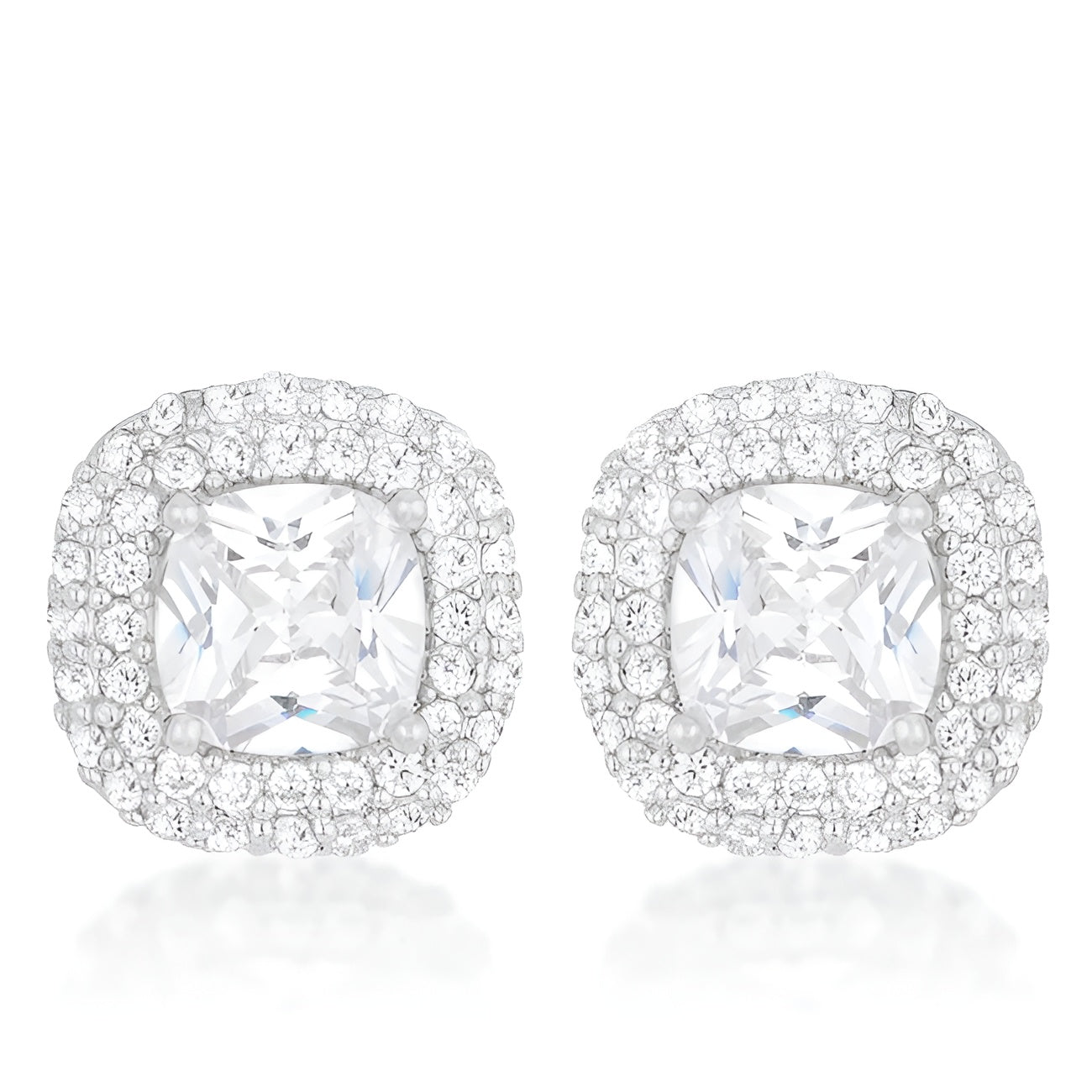 CUSHION PAVE STUD EARRINGS