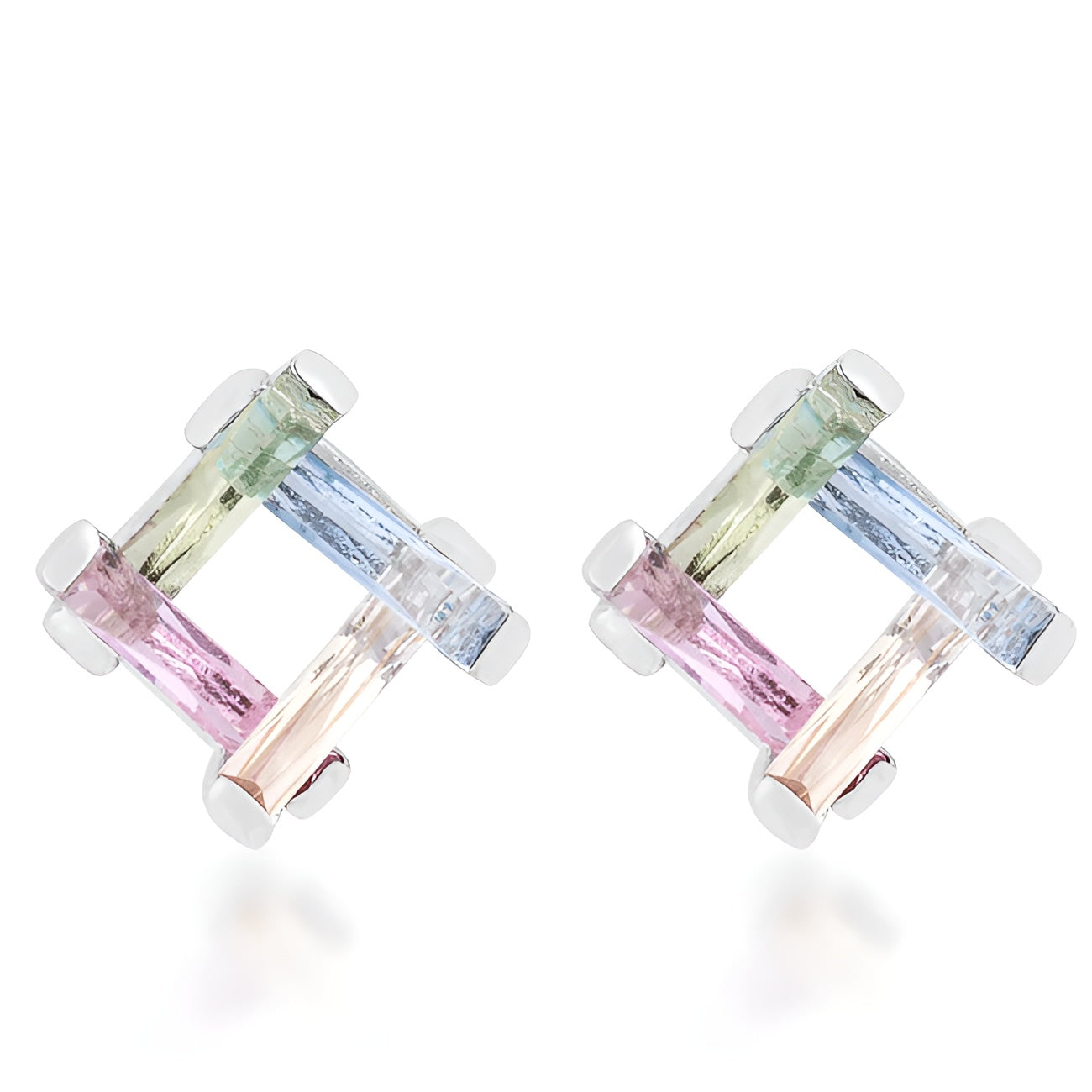 MYRA 10 CT MULTICOLOR CZ RHODIUM STUD EARRINGS - PIERGIORGIO CERRONI