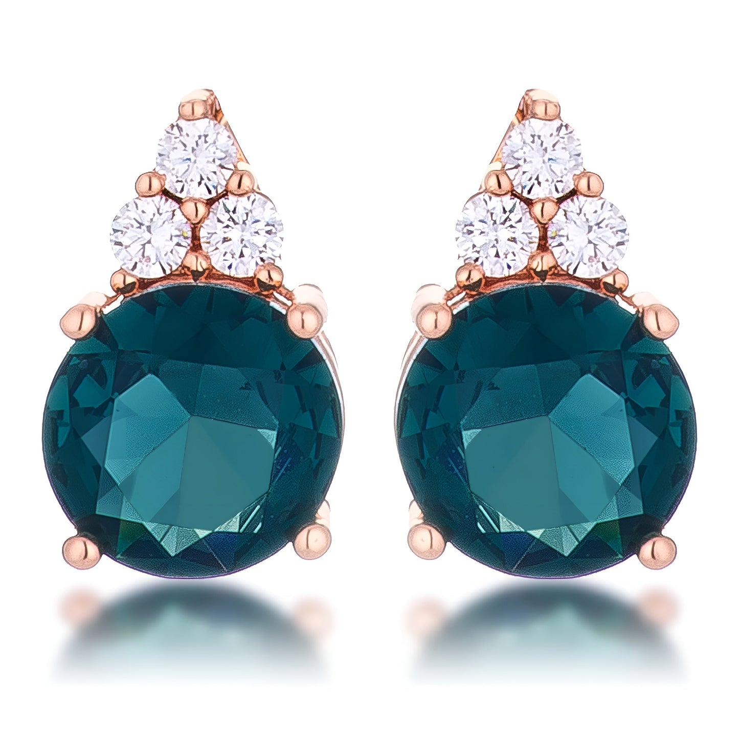 SIMPLE ROSE GOLD 9 MM BLUE GREEN CZ STUD EARRING