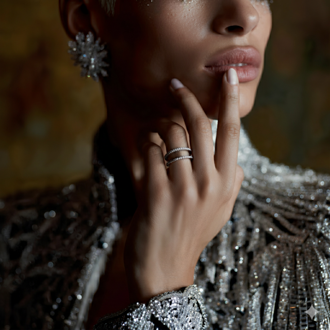 DIAMOND EMBELLISHED DUAL BAND RING IN WHITE GOLD (1/3 CTTW)