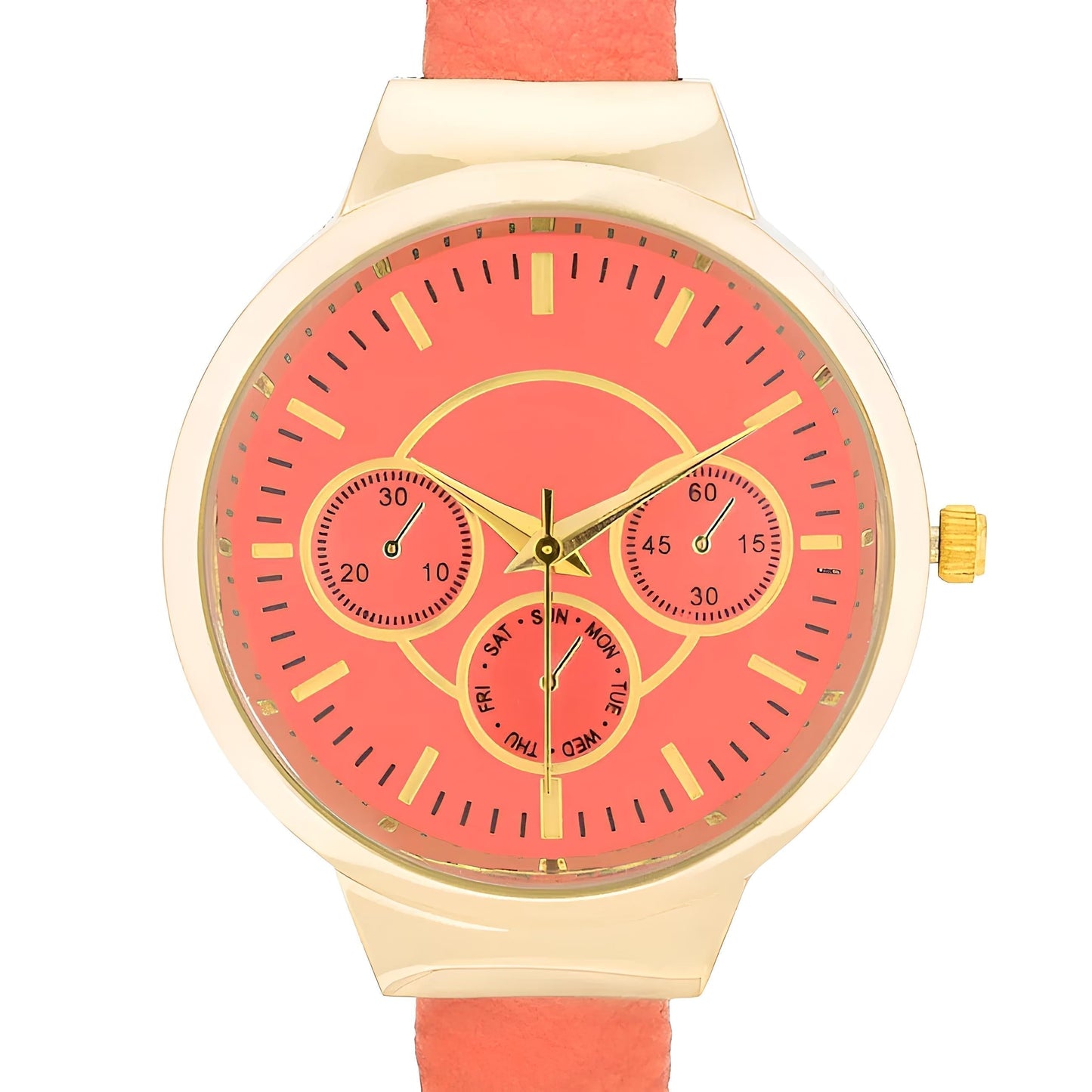 REYNA GOLD CORAL LEATHER CUFF WATCH