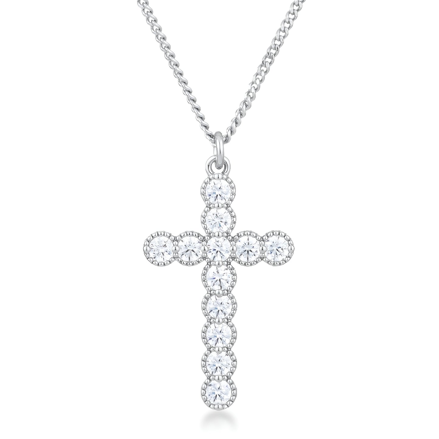 MICRO BEADED RHODIUM CLEAR CZ CROSS PENDANT - PIERGIORGIO CERRONI