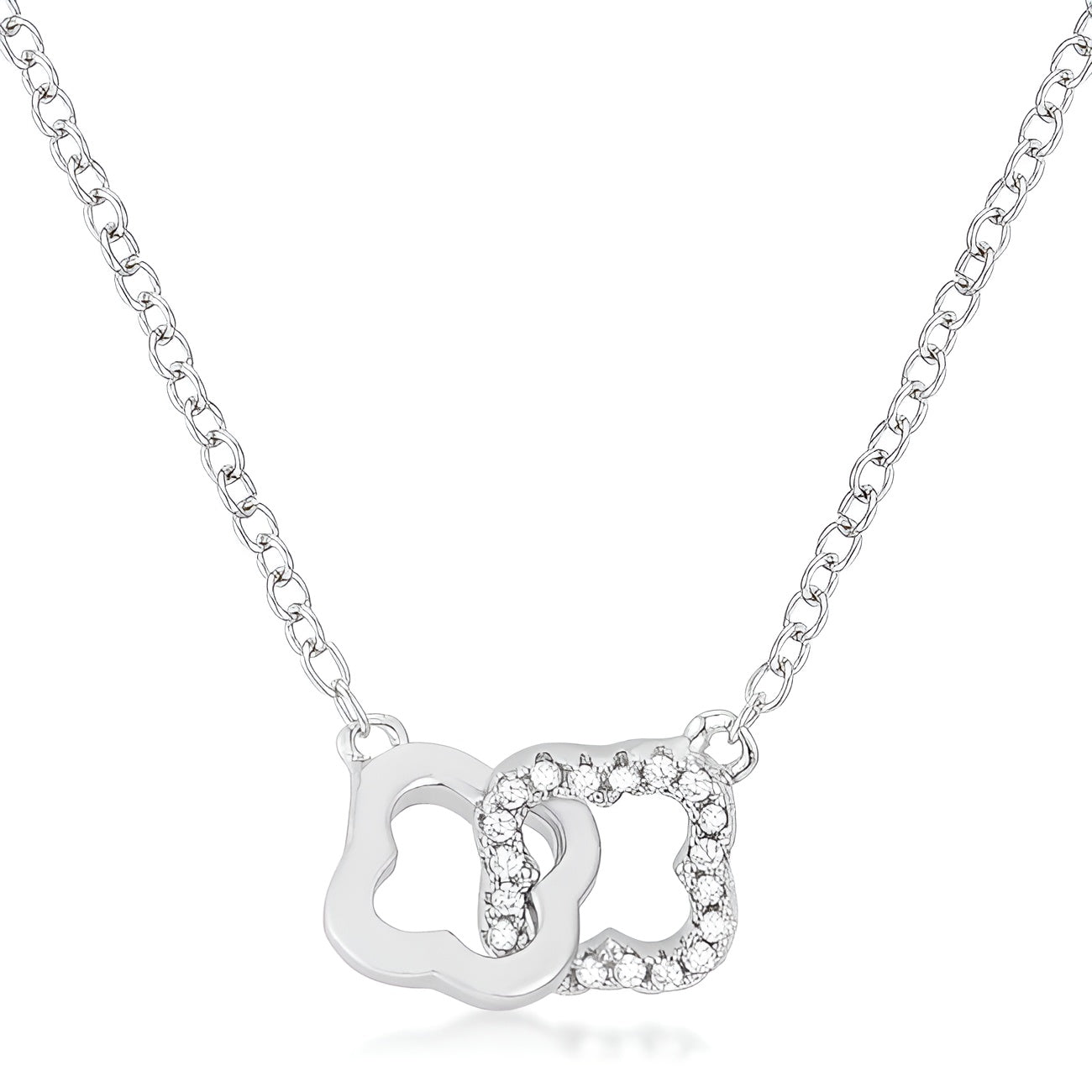 0.21 CT RHODIUM NECKLACE WITH FLORAL LINKS