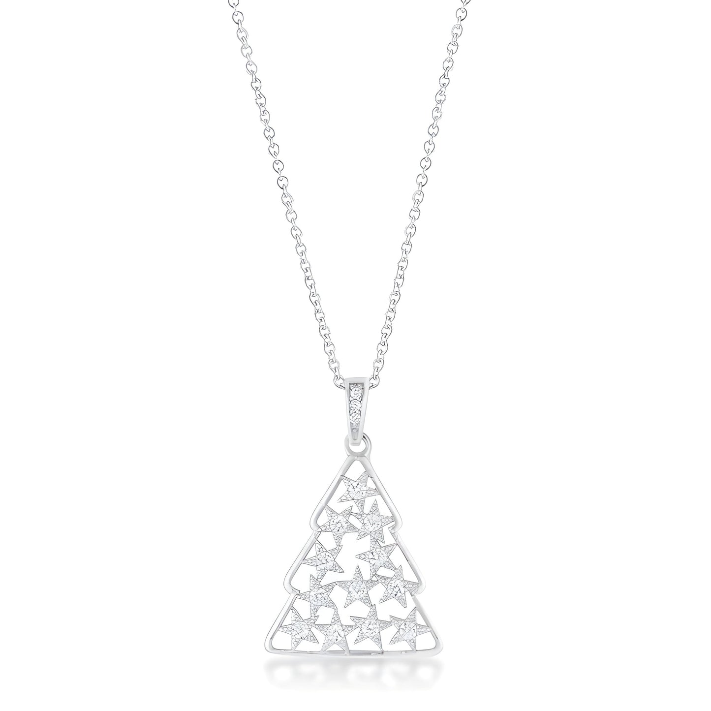 0.2 CT CZ RHODIUM CHRISTMAS TREE PAVE HOLIDAY PENDANT