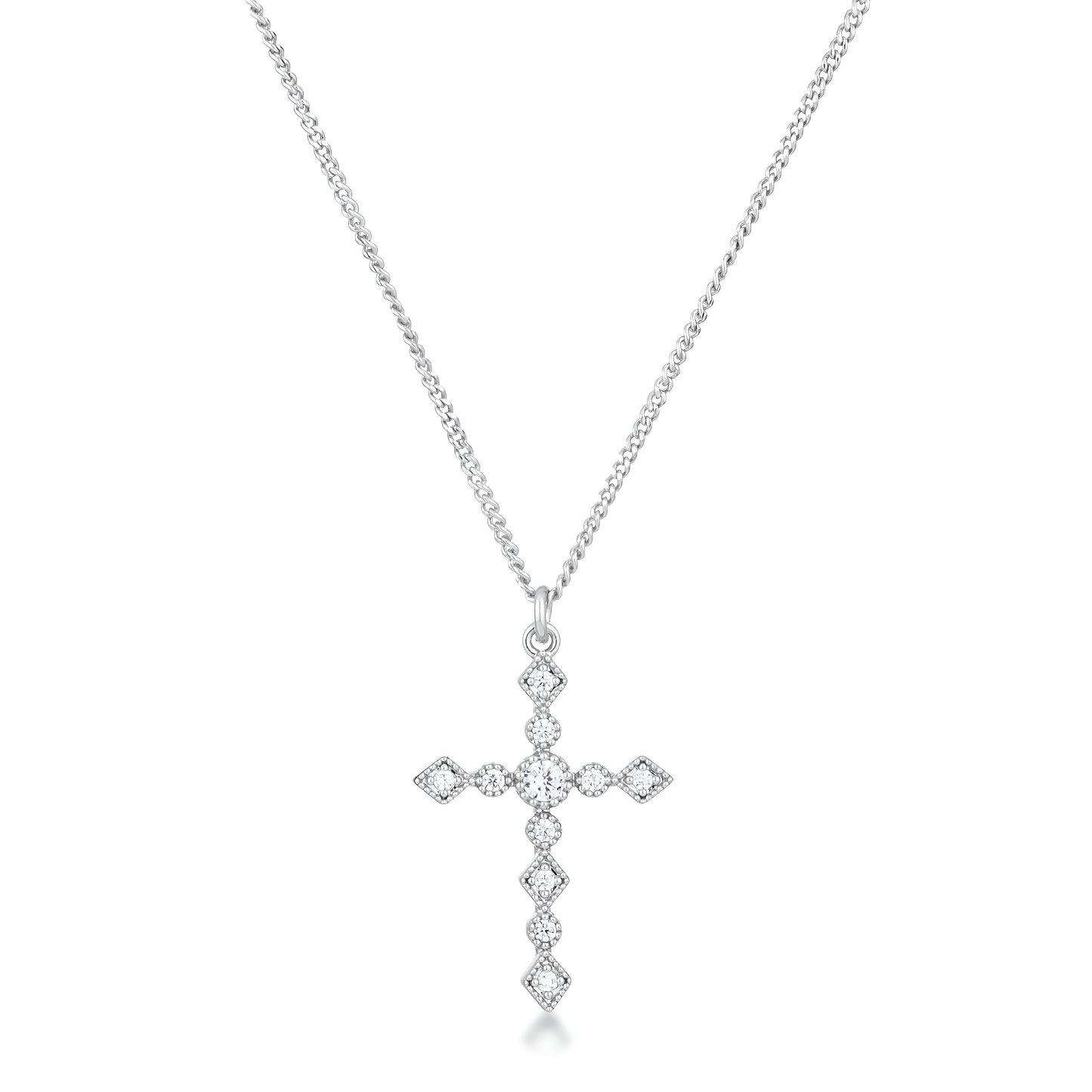 DAINTY ART DECO RHODIUM CLEAR CZ CROSS PENDANT - PIERGIORGIO CERRONI