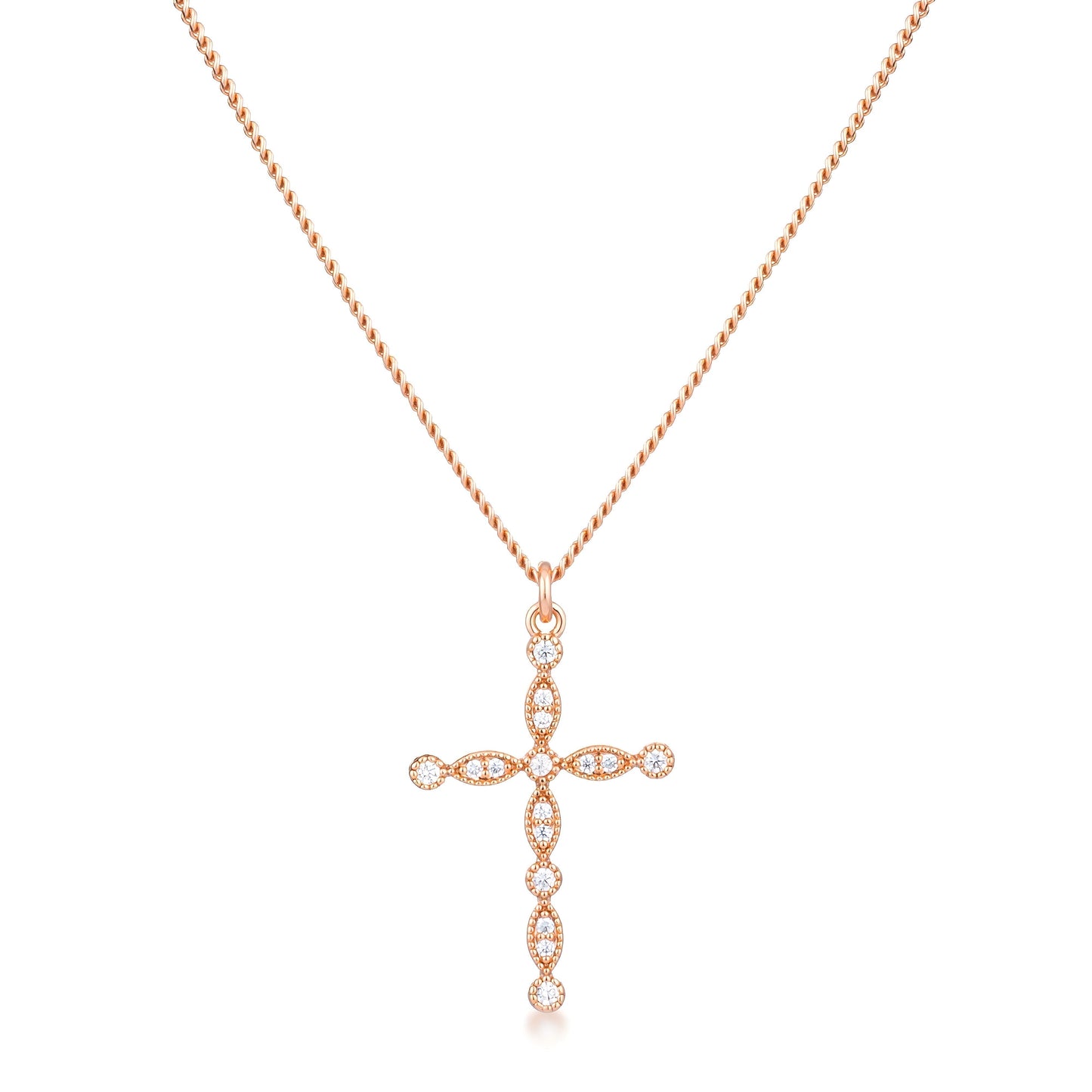 DELICATE VINTAGE ROSE GOLD CLEAR CZ CROSS PENDANT - PIERGIORGIO CERRONI