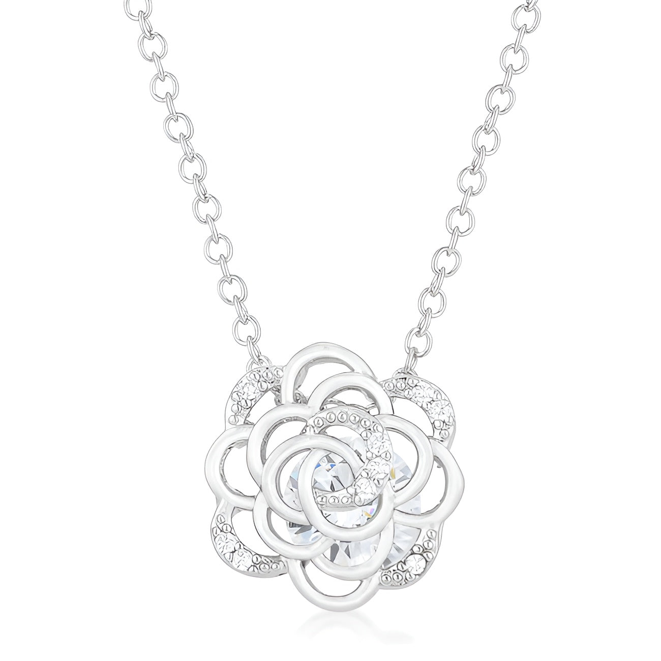 MAYA 1.37 CT CZ RHODIUM ROSE DROP NECKLACE