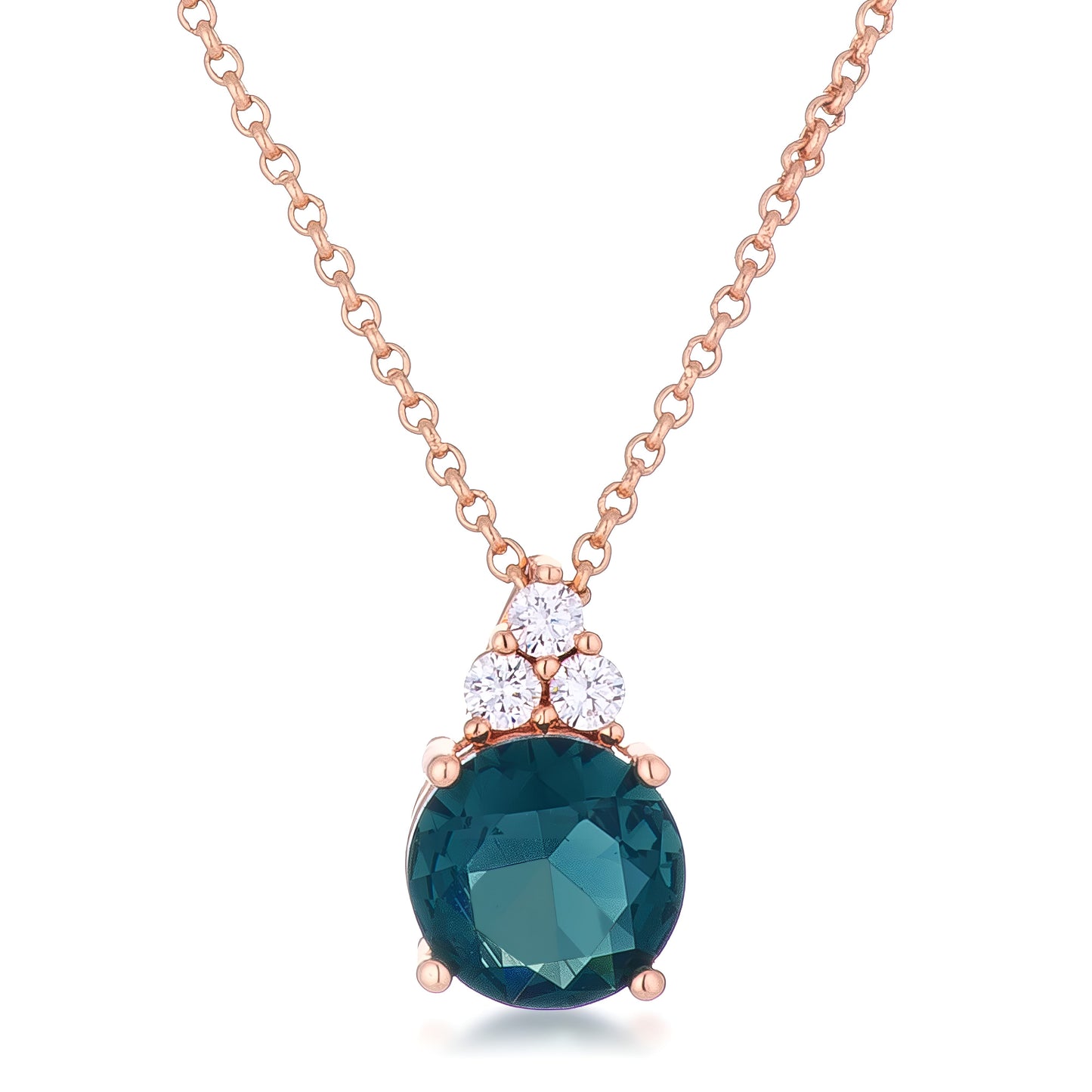 SIMPLE ROSE GOLD 9 MM BLUE GREEN CZ PENDANT