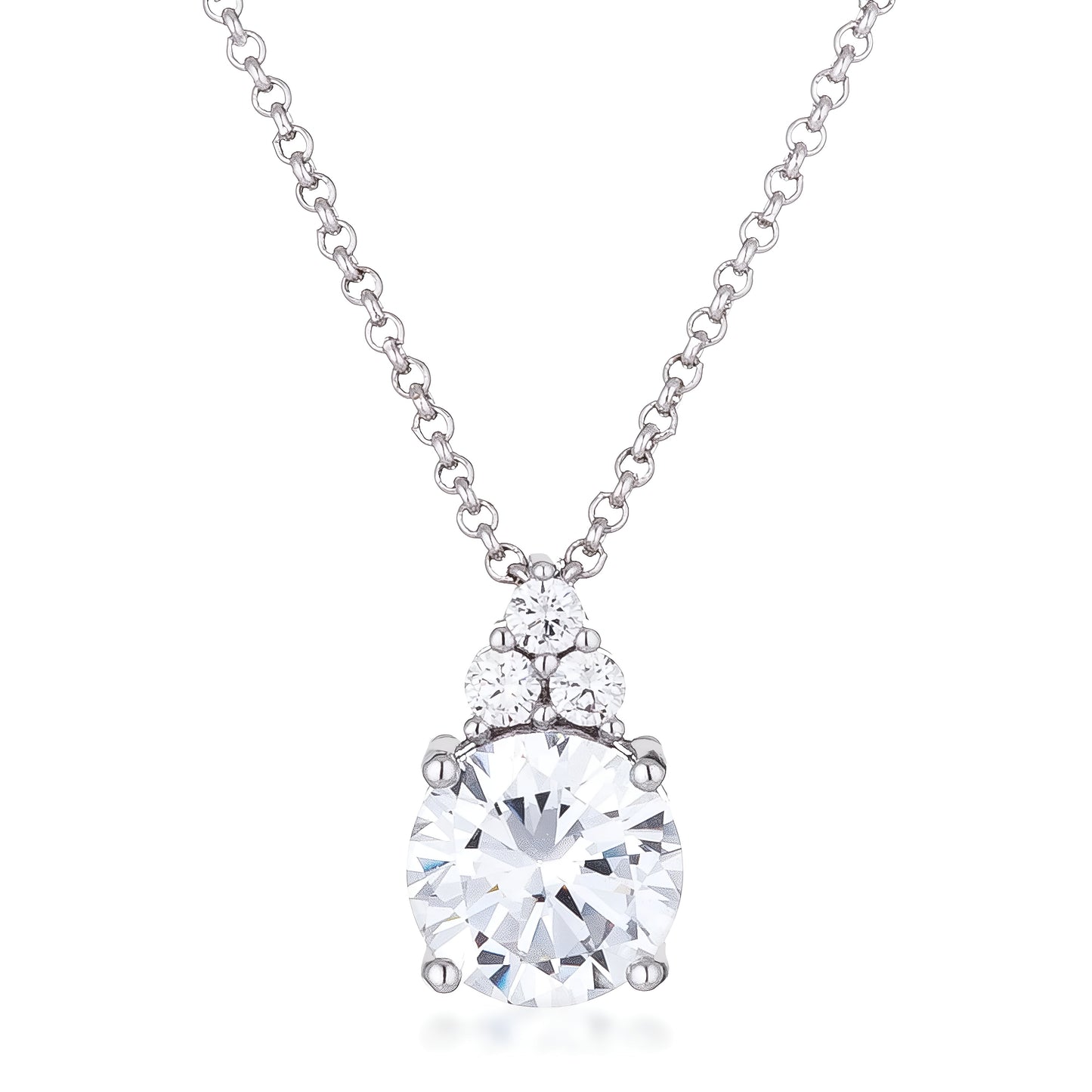 SIMPLE RHODIUM 9 MM CLEAR CZ PENDANT
