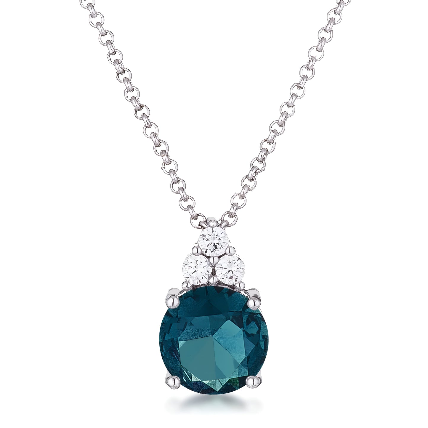 SIMPLE RHODIUM 9 MM BLUE GREEN CZ PENDANT