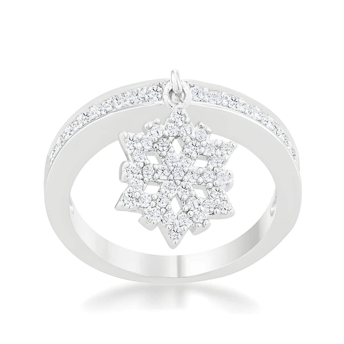 SNOWFLAKE 0.35 CT CZ RHODIUM SIMPLE HOLIDAY CHARM BAND RING