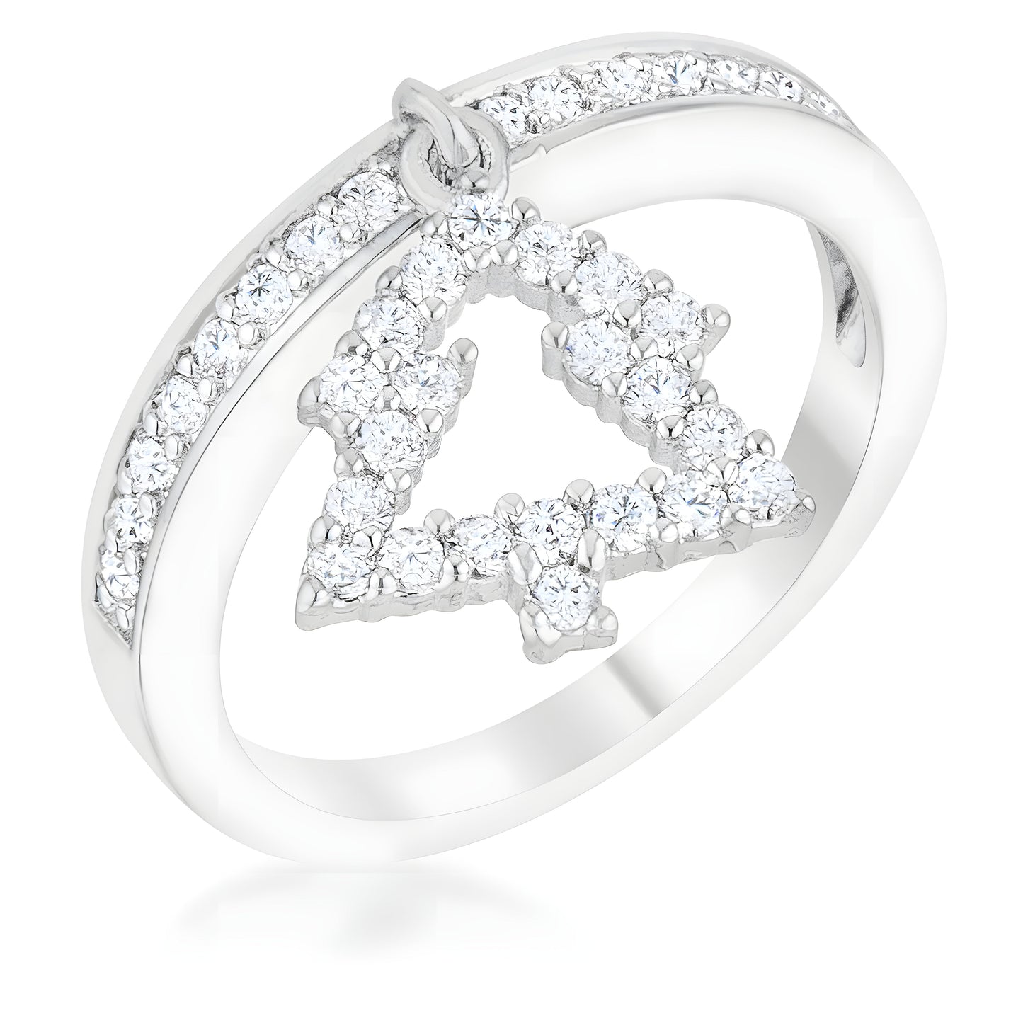 CHRISTMAS TREE 0.3 CT CZ RHODIUM HOLIDAY CHARM RING
