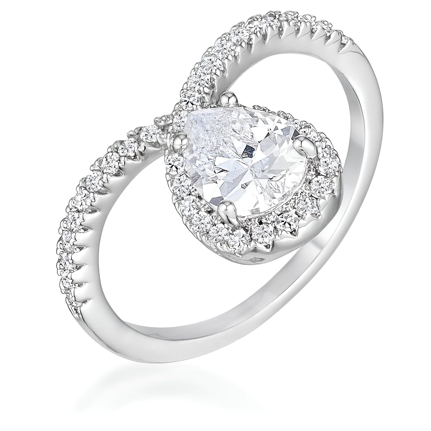 1.5 CT RHODIUM CHEVRON RING WITH CLEAR CZ