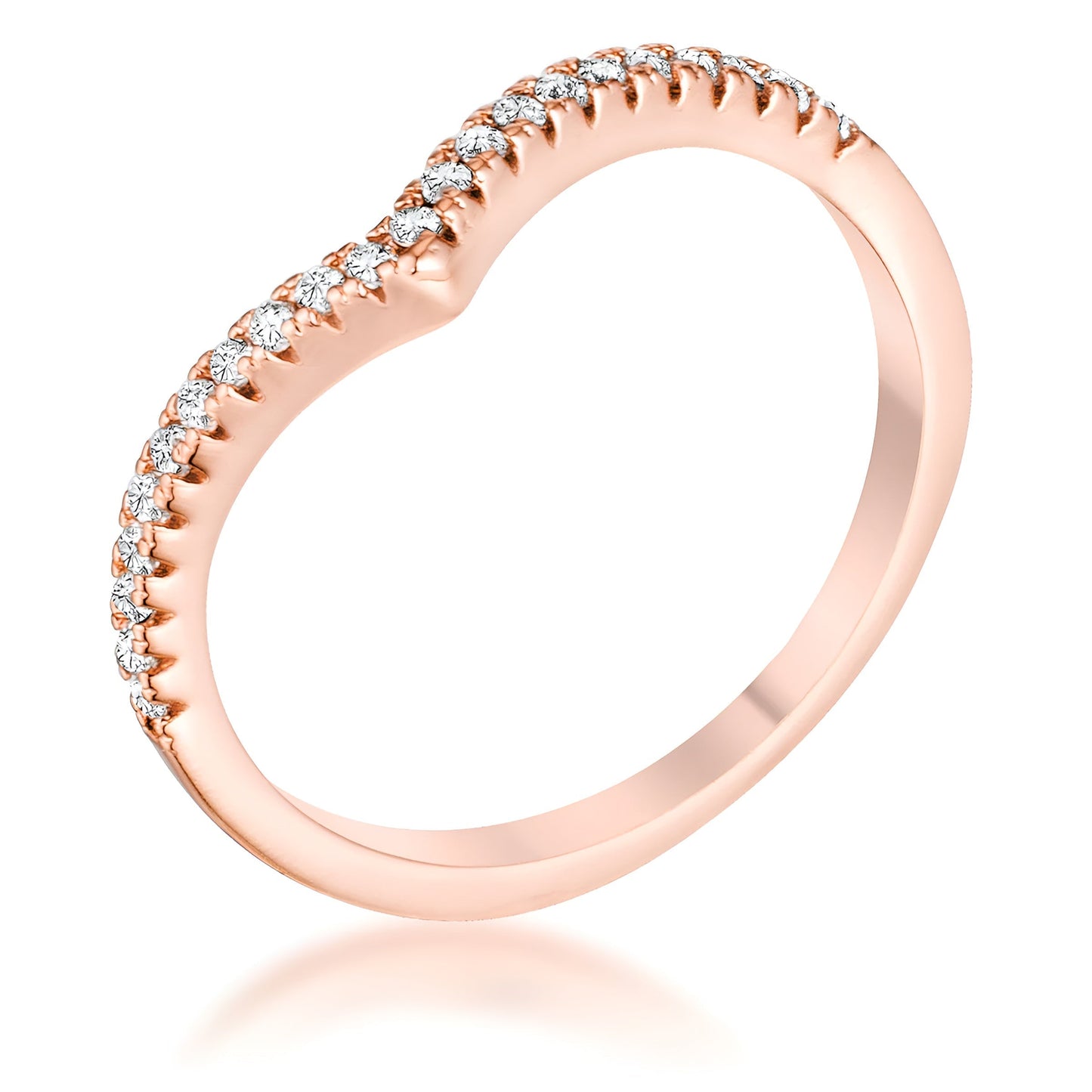 0.22 CT ROSE GOLDTONE CHEVRON RING WITH CZ
