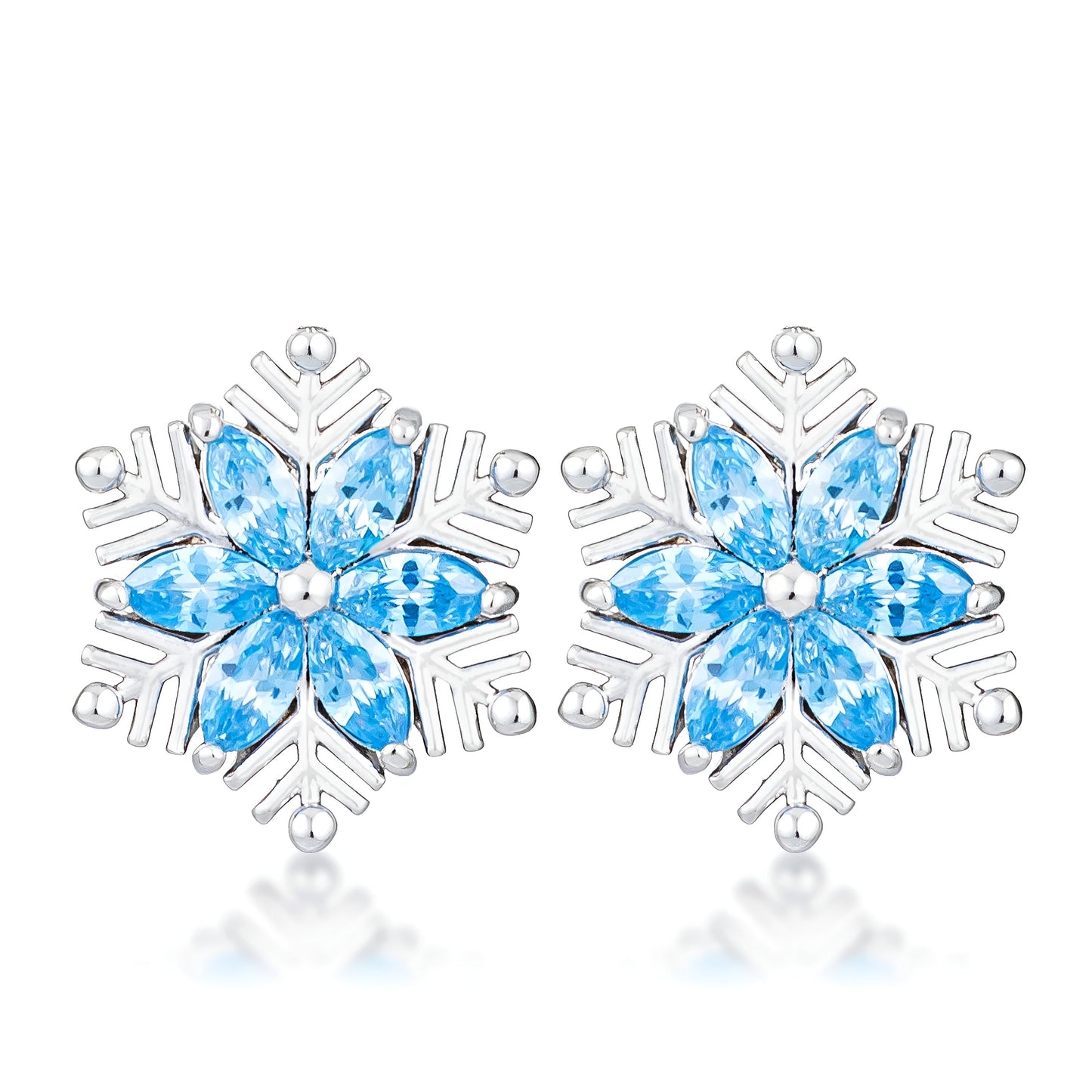RHODIUM AQUA BLUE MARQUISE SNOWFLAKE EARRINGS