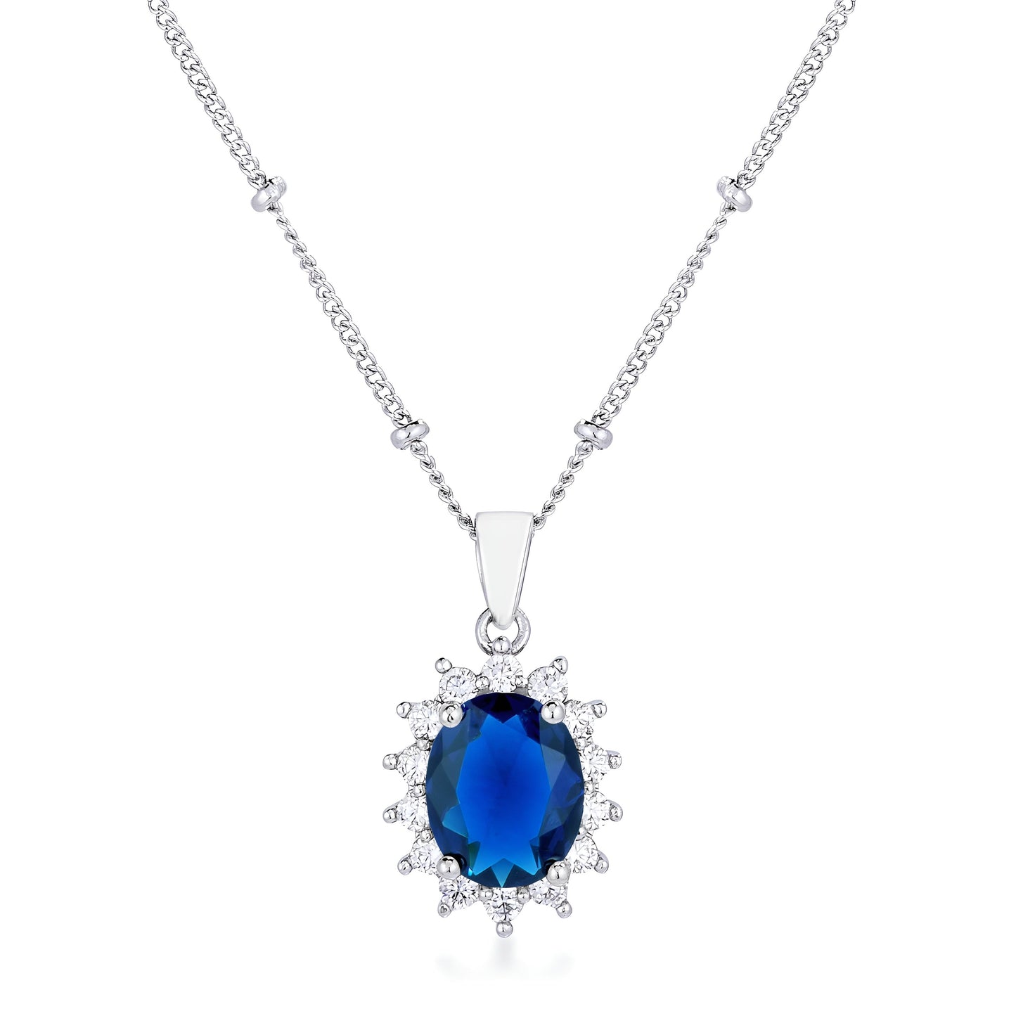 RHODIUM SAPPHIRE BLUE PETITE ROYAL OVAL PENDANT - PIERGIORGIO CERRONI