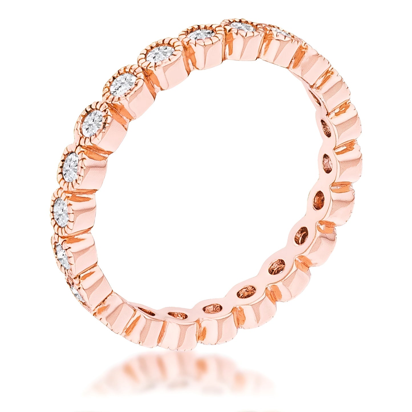 ROSE GOLD DOTTED CLEAR CZ ROUND BEZEL ETERNITY RING - PIERGIORGIO CERRONI