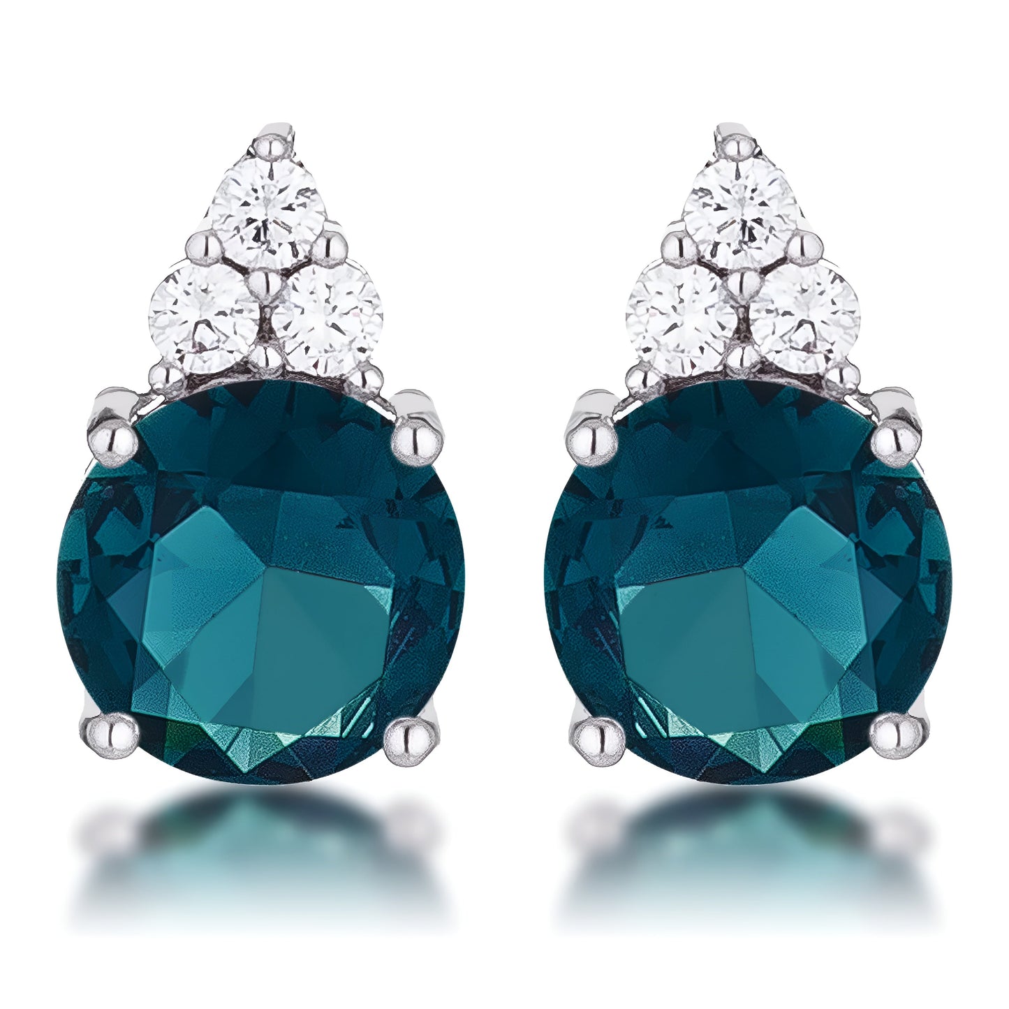 SIMPLE RHODIUM 9MM BLUE GREEN CZ STUD EARRING - PIERGIORGIO CERRONI