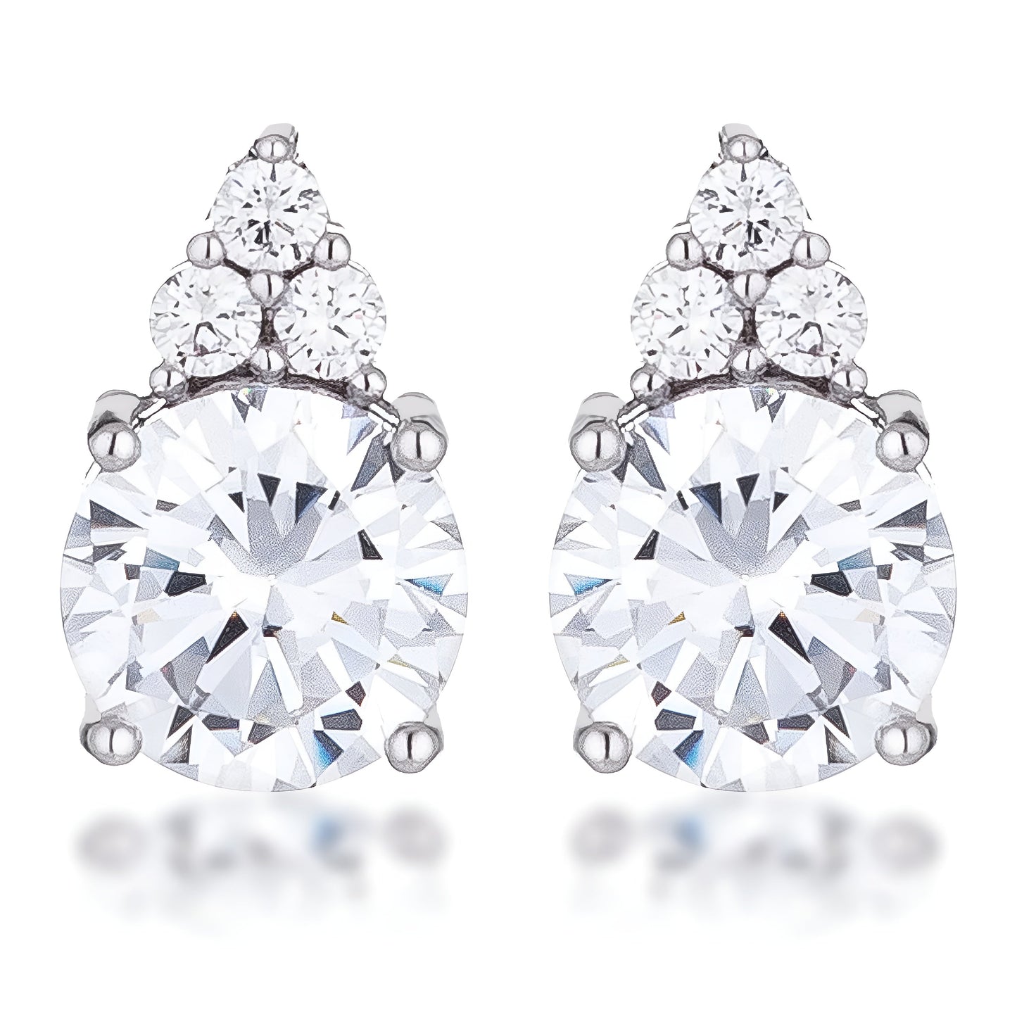 SIMPLE RHODIUM 9MM CLEAR CZ STUD EARRING - PIERGIORGIO CERRONI