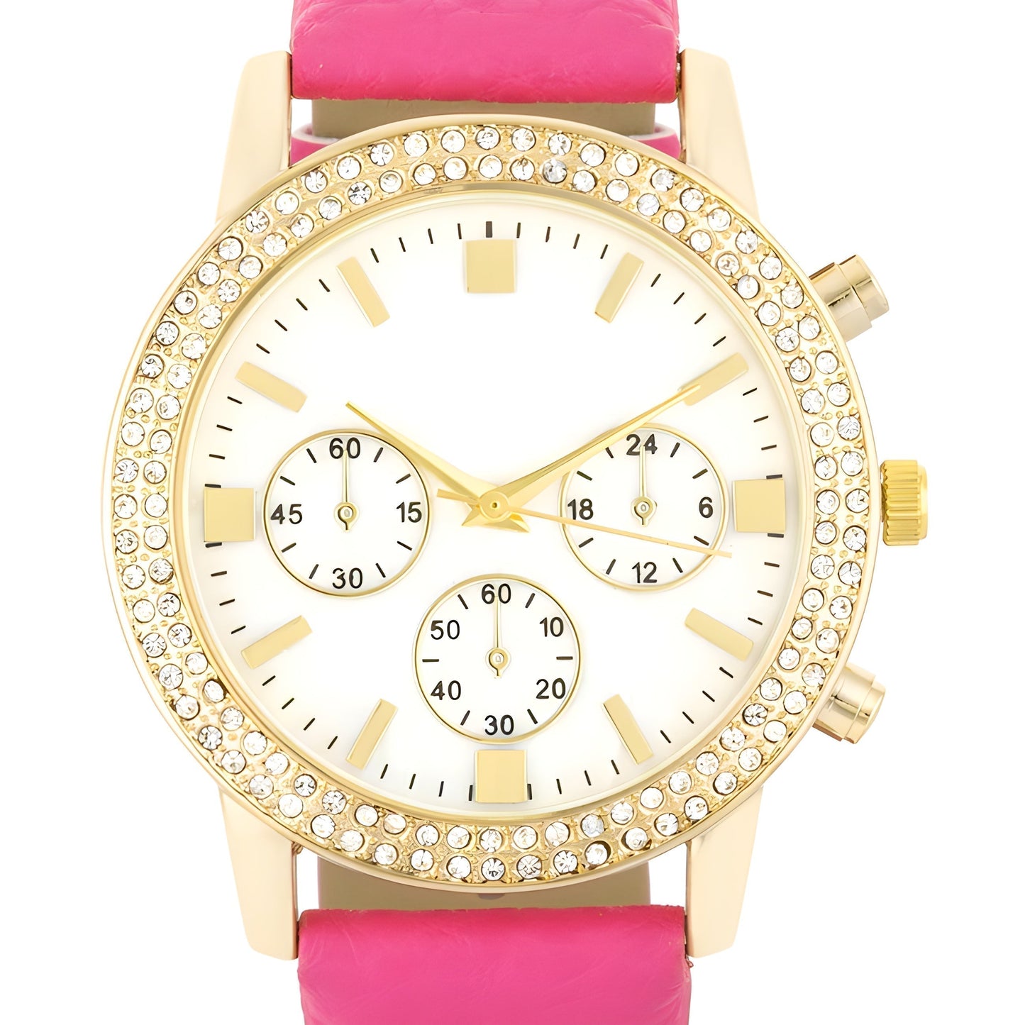 GOLD SHELL PEARL WATCH WITH CRYSTALS - PINK