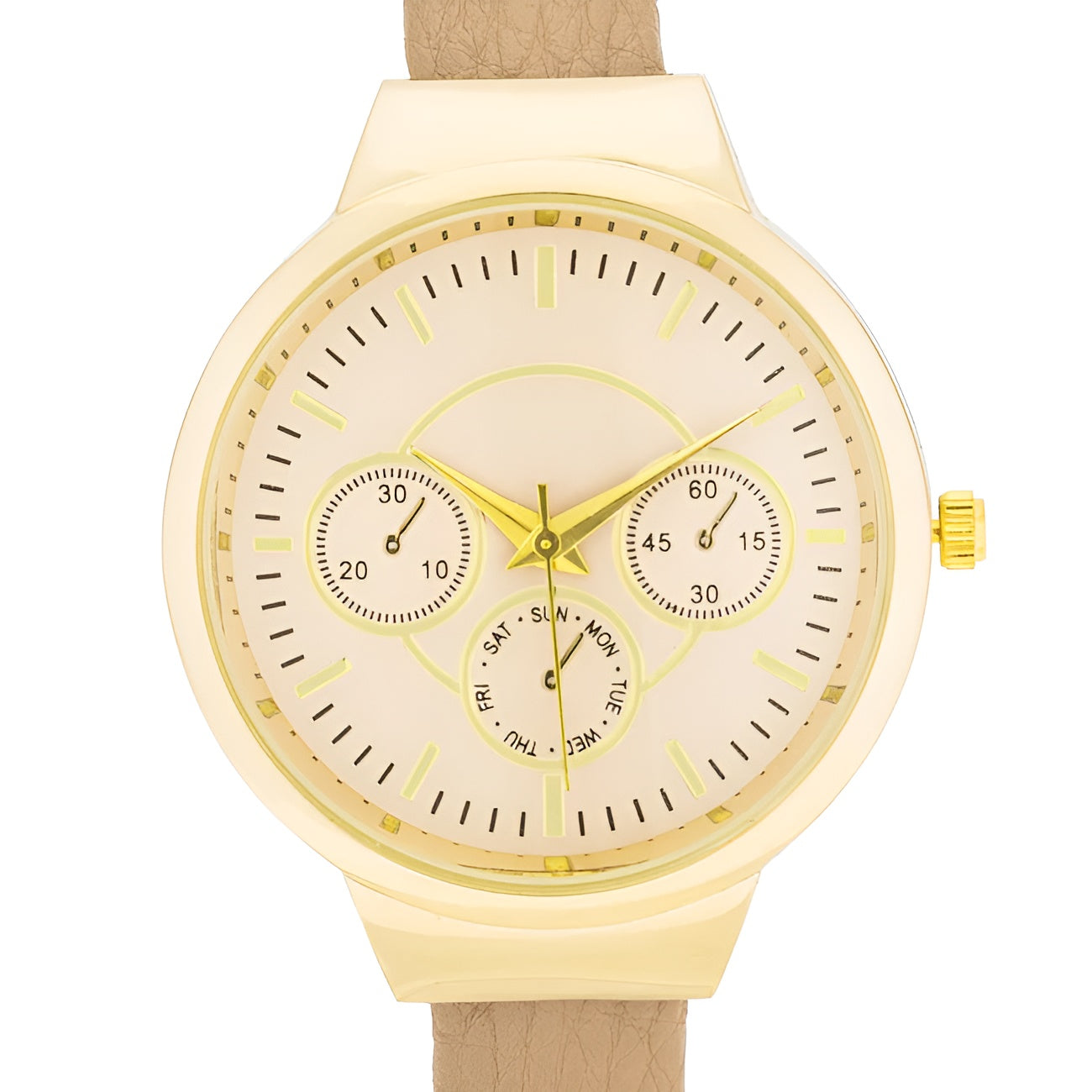 REYNA GOLD BEIGE LEATHER CUFF WATCH