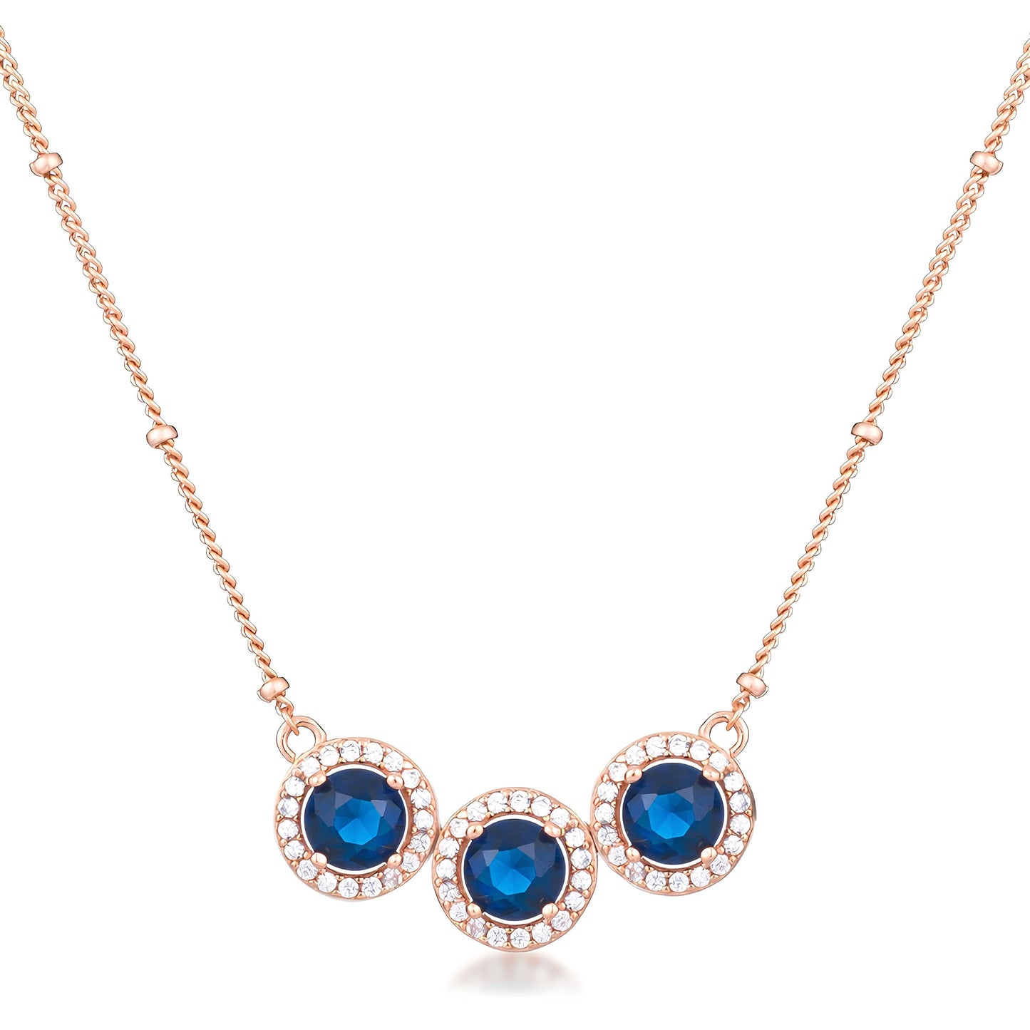 3.1 CT ROSE GOLD SAPPHIRE BLUE AND TRI-HALO CZ PENDANT