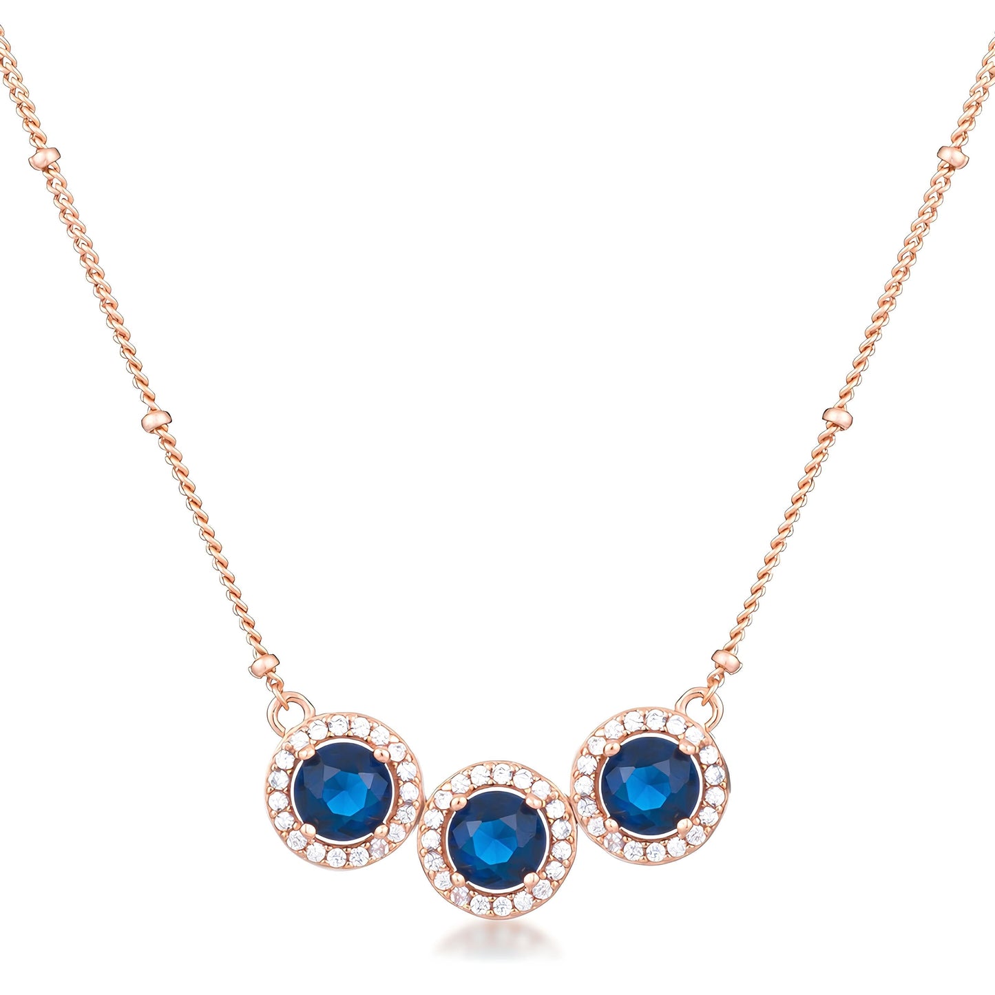 3.1 CT ROSE GOLD SAPPHIRE BLUE AND TRI-HALO CZ PENDANT