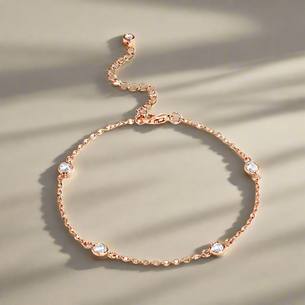1 CT ROSE GOLD CLEAR CZ ROUND BEZEL SATURN BRACELET