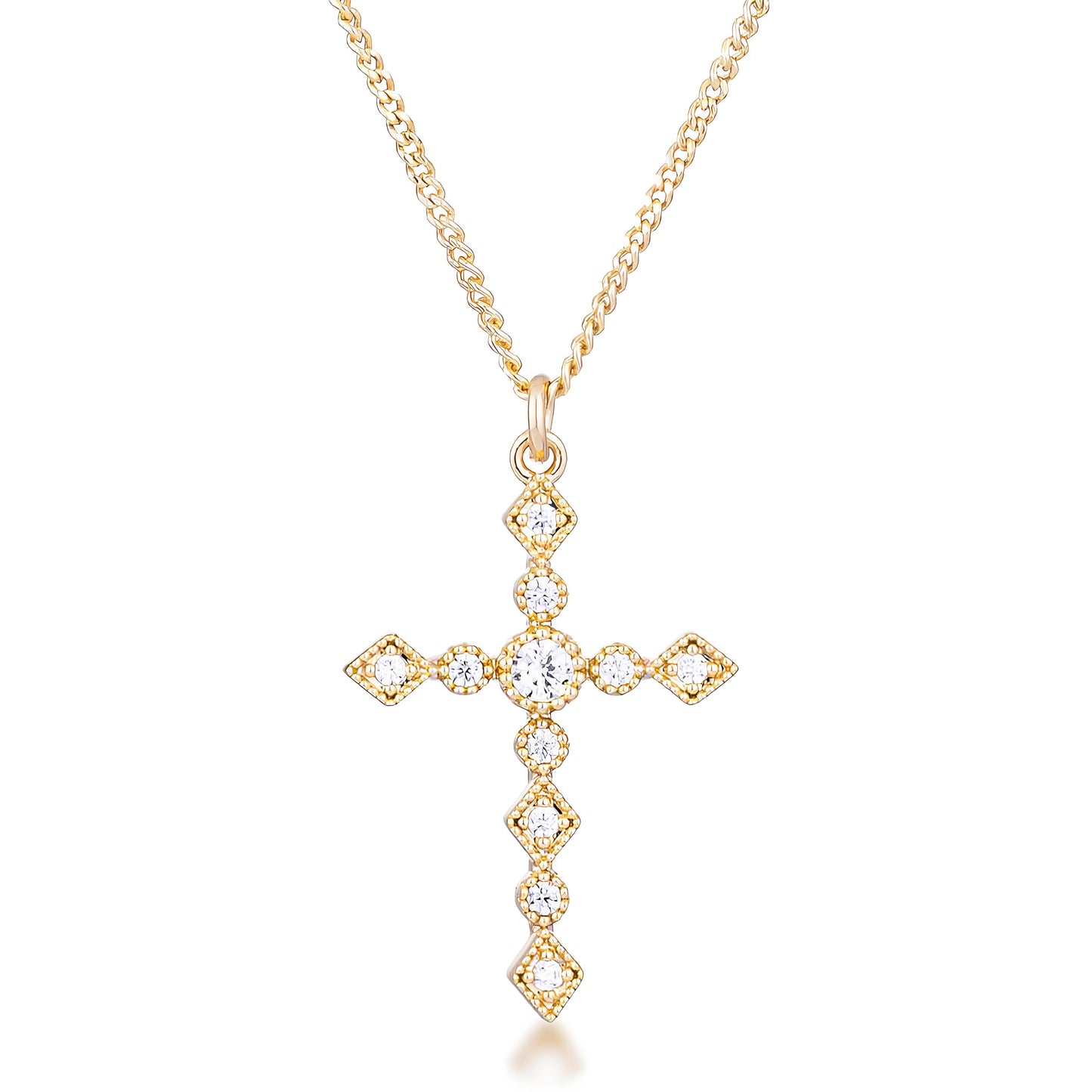 DAINTY ART DECO GOLD CLEAR CZ CROSS PENDANT