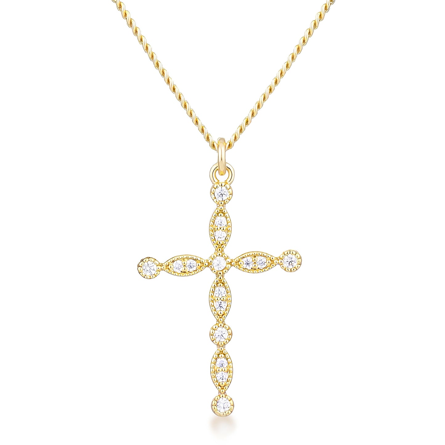 DELICATE VINTAGE GOLD CLEAR CZ CROSS PENDANT