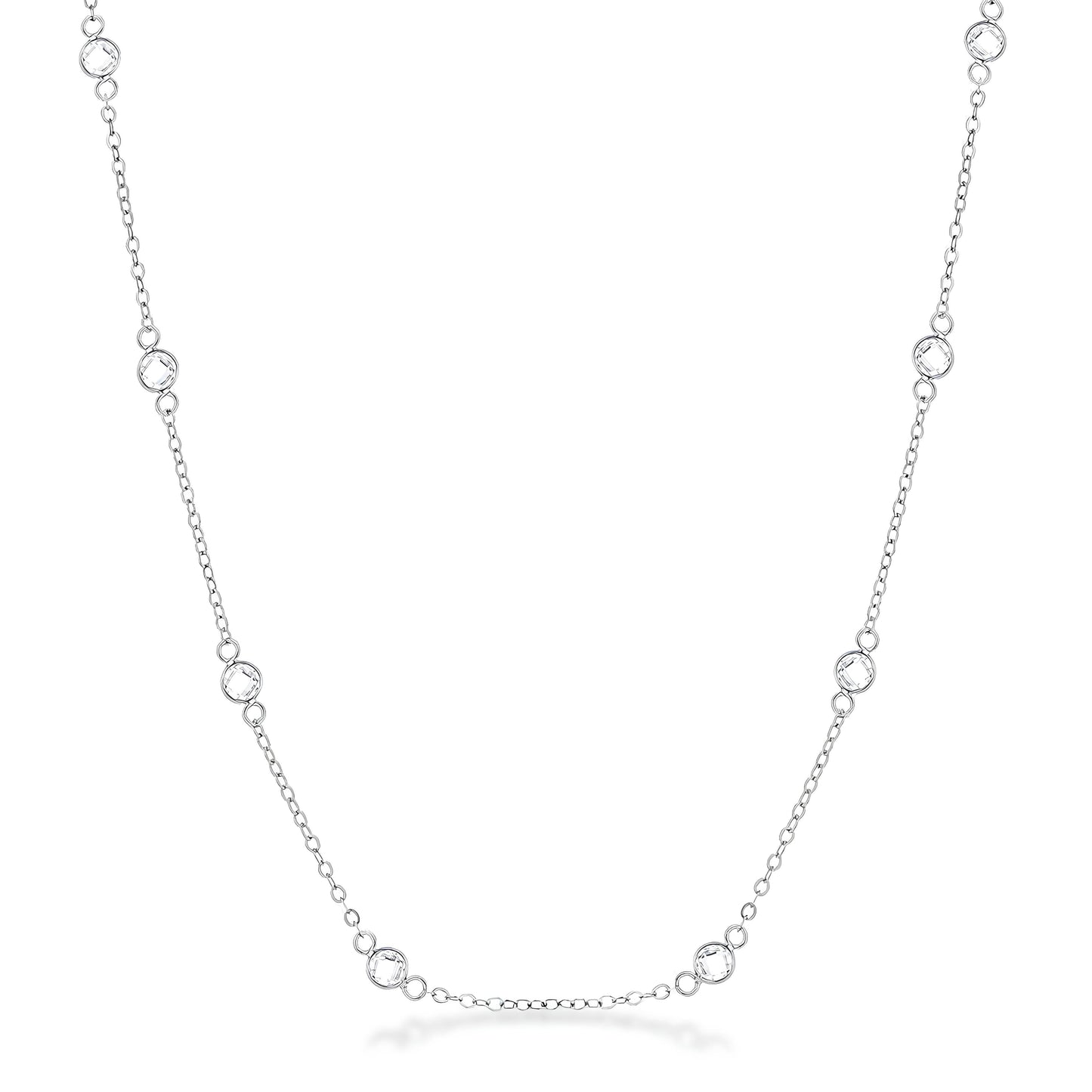 16" SILVER CLEAR CZ ROUND BEZEL SATURN NECKLACE