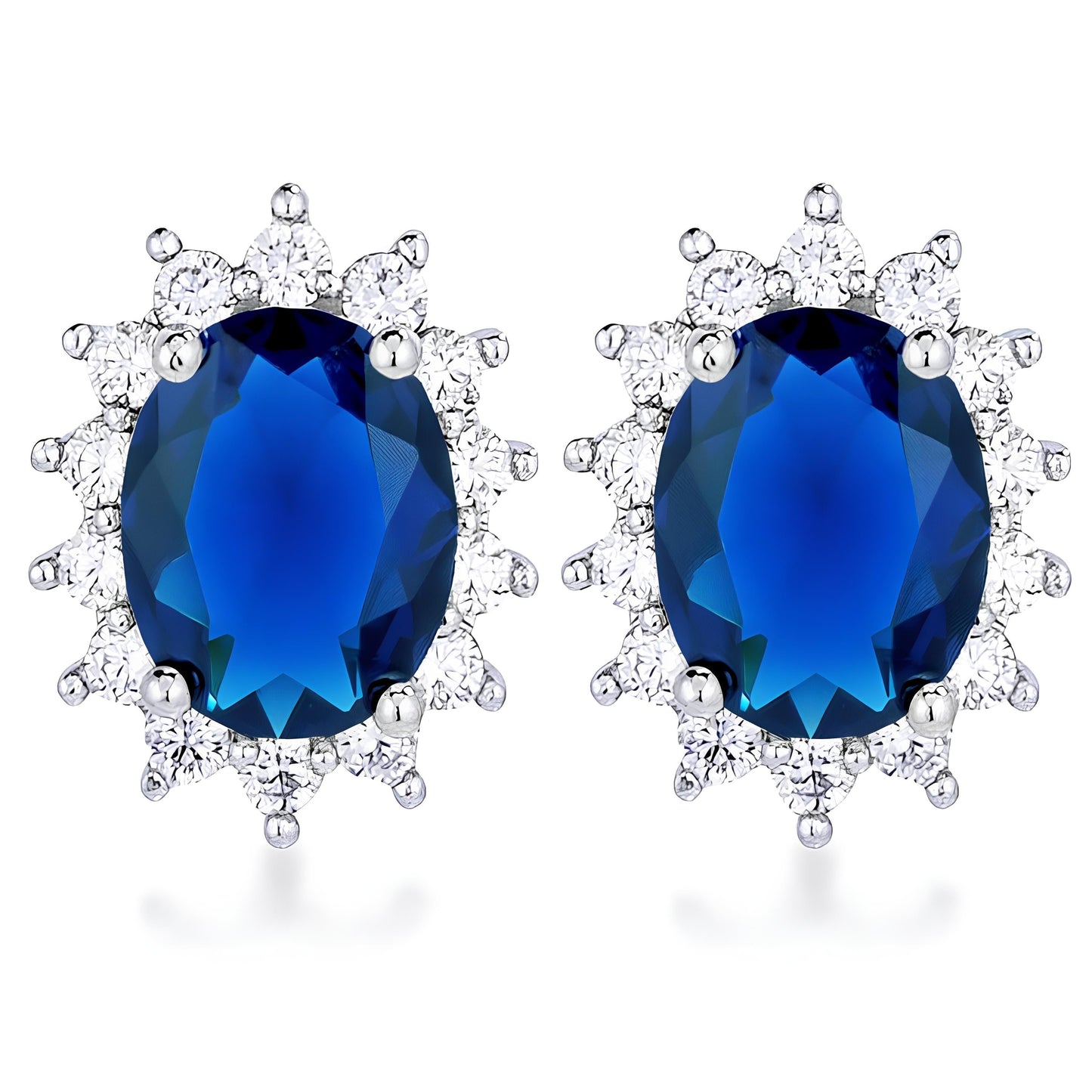 RHODIUM SAPPHIRE BLUE PETITE ROYAL OVAL EARRINGS