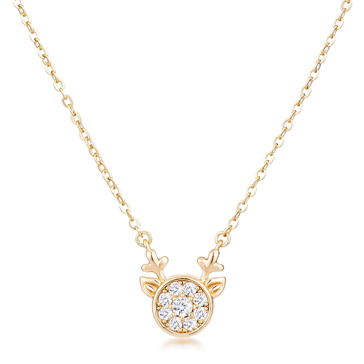 GOLD REVERSIBLE CHAMPAGNE CZ REINDEER PENDANT