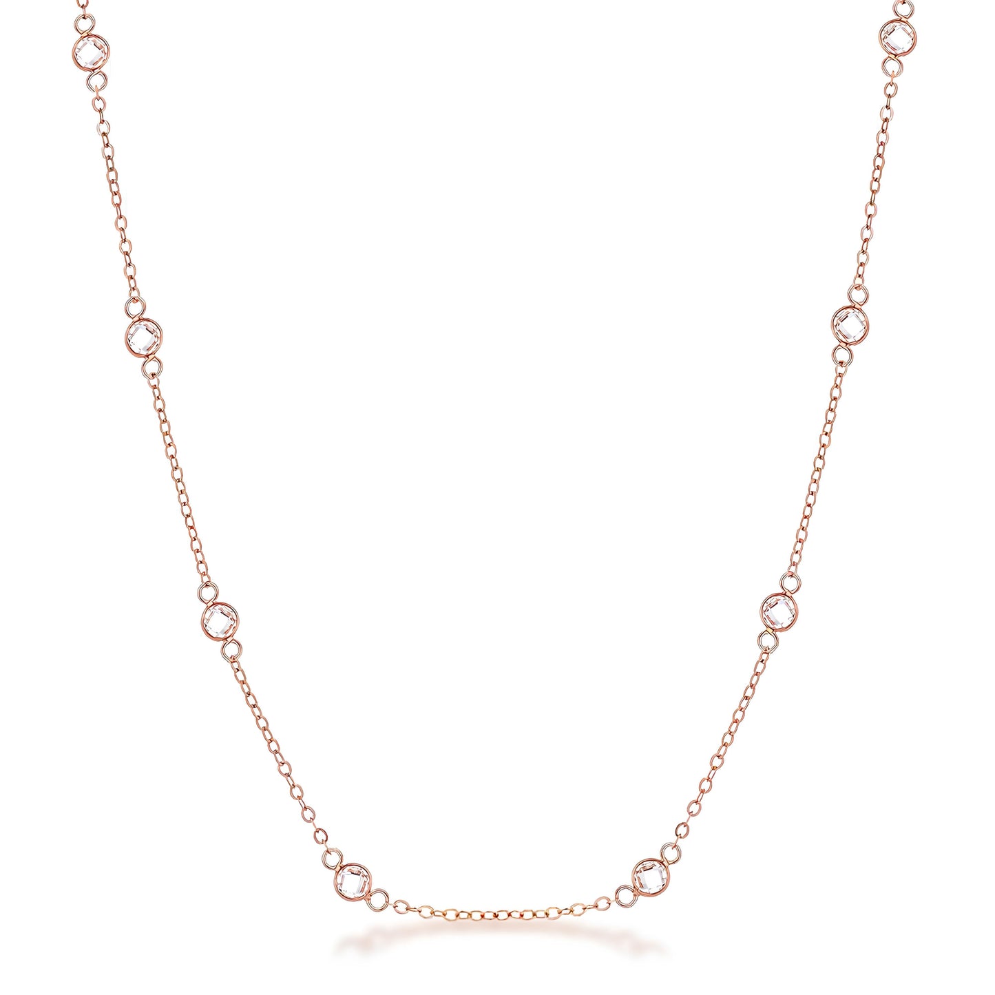 16" ROSE GOLD CLEAR CZ ROUND BEZEL SATURN NECKLACE